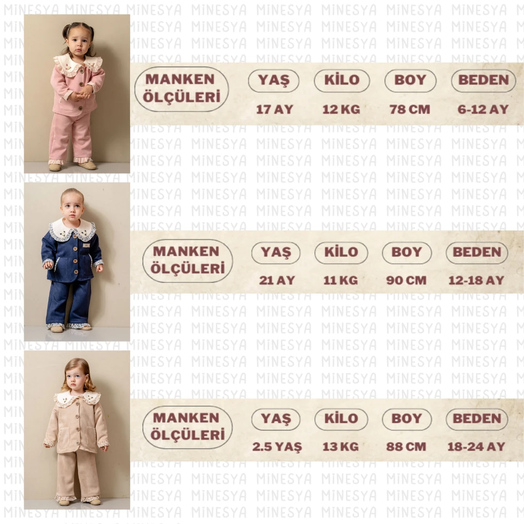 Oeko-Tex Sertifikalı Kız Bebek 3’lü Süet Takım