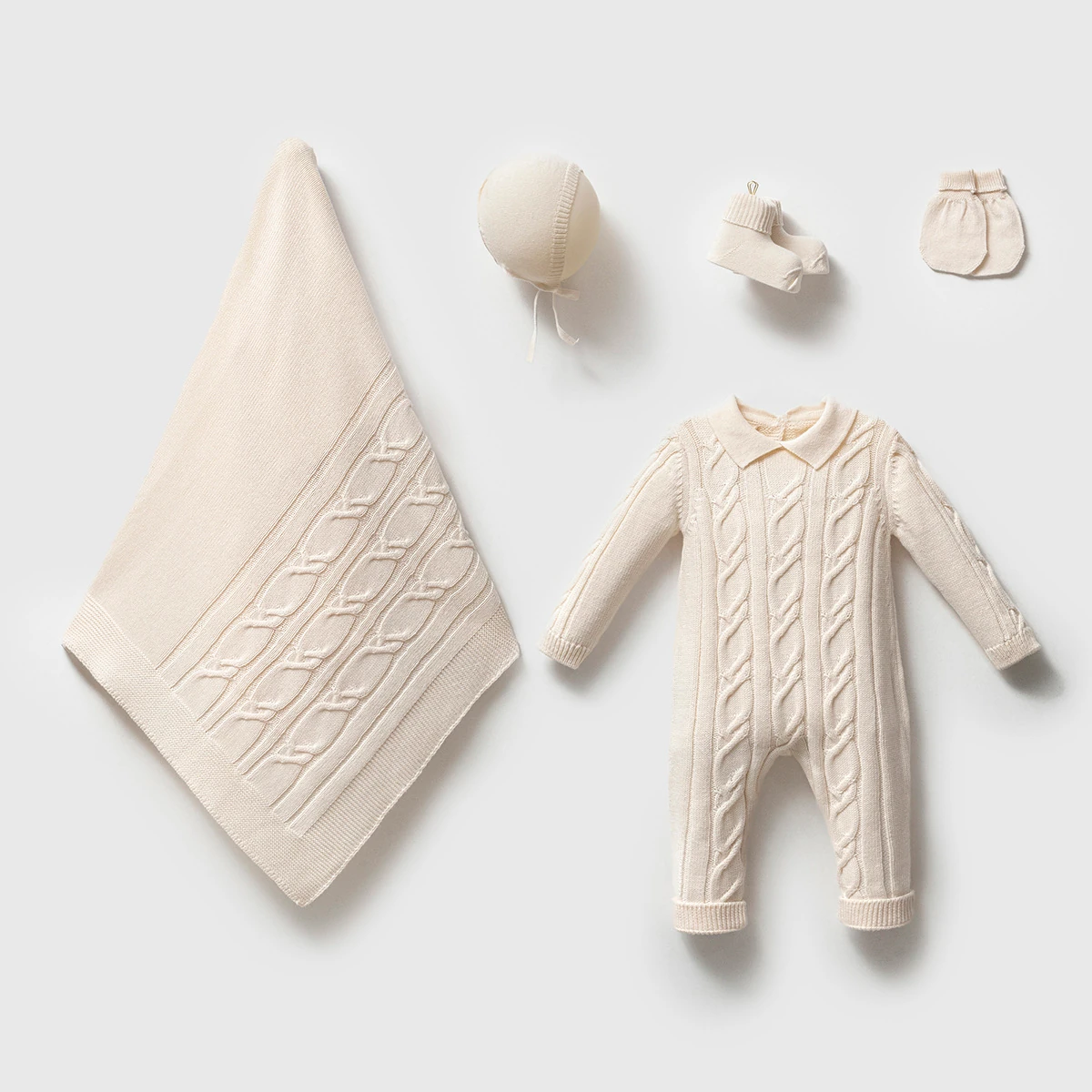 GOTS Sertifikalı 5’li Örgü Triko Hastane Çıkış Seti 