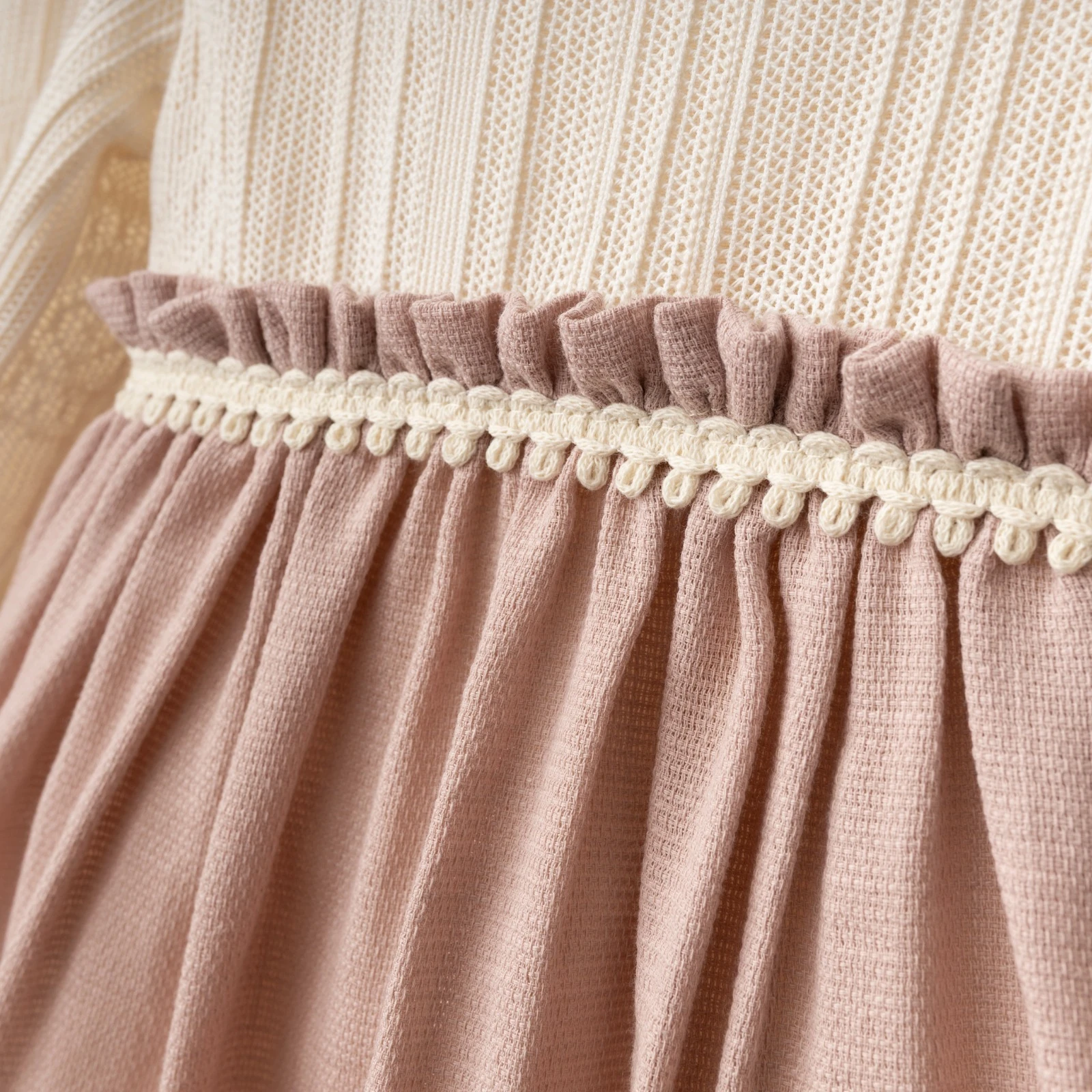 Kız Bebek Dantel Dokulu Uzun Kollu Yazlık Elbise