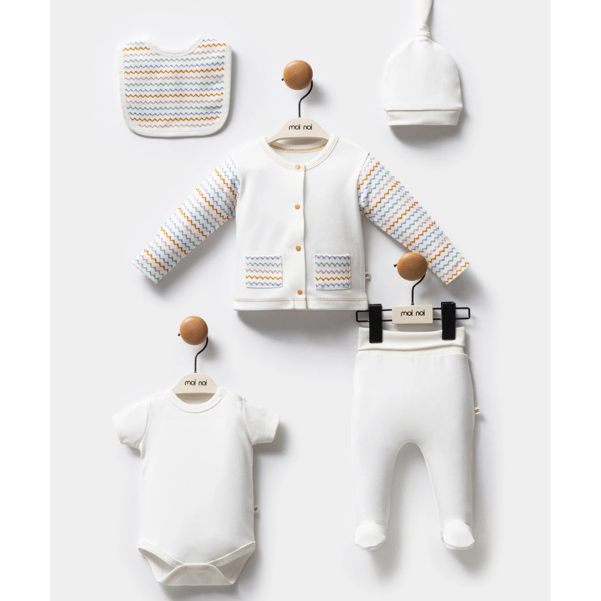 Oeko-Tex Sertifikalı Zigzag Desen 5’li Organik Pamuklu Set