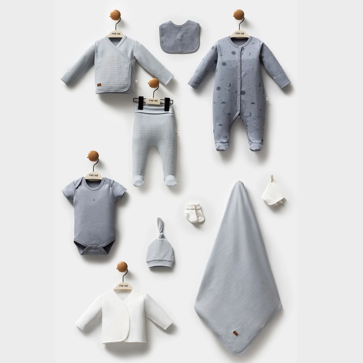 Oeko-Tex Sertifikalı Galaxy Kendinden Eldivenli Erkek Bebek 10’lu Hastane Çıkışı Seti