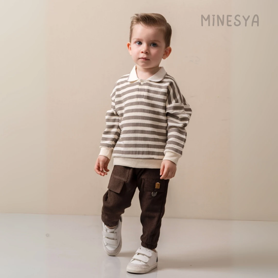 Oeko-Tex Sertifikalı Erkek Bebek 3’lü Sonbahar Kombini Kadife Ceketli Takım