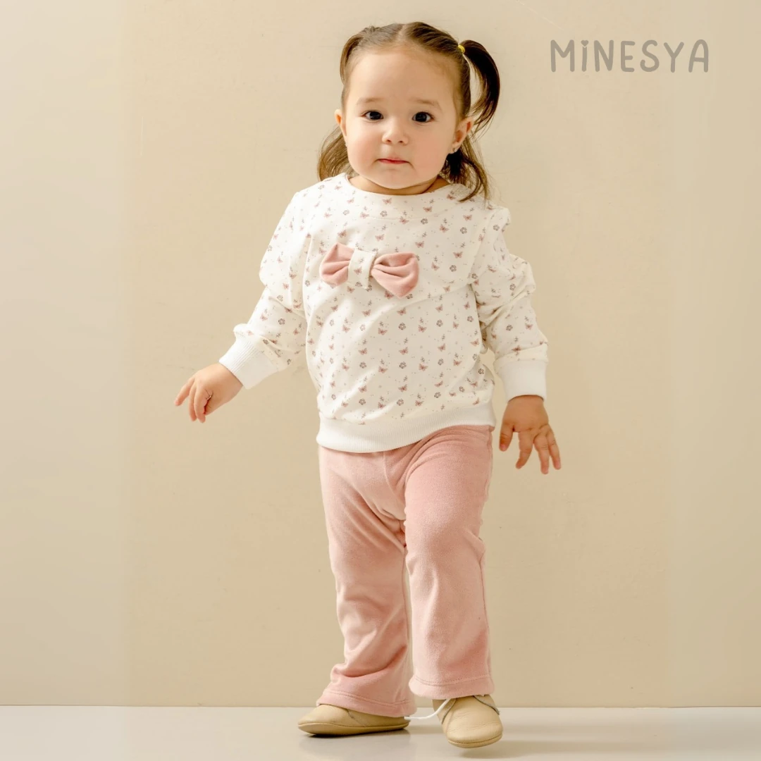 Oeko-Tex Sertifikalı Fiyonklu Sweatshirt ve Pantolon Kız Bebek 2’li Takım  - Toz Pembe