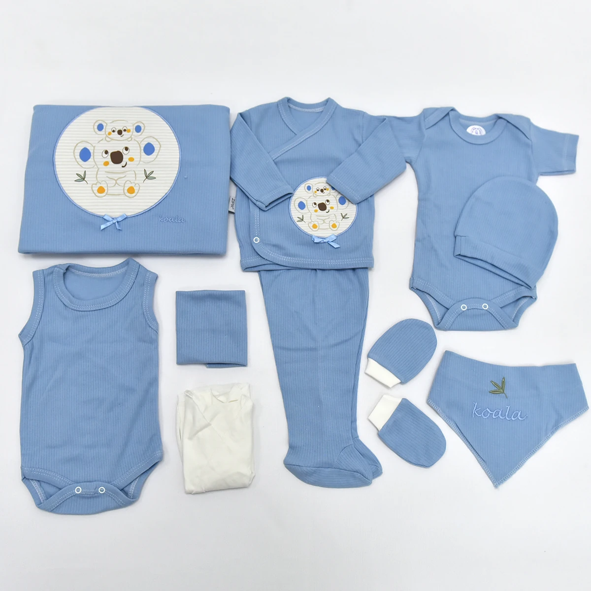 Koala Nakışlı Ekonomik Erkek Bebek 10’lu Hastane Çıkışı Seti - Mavi