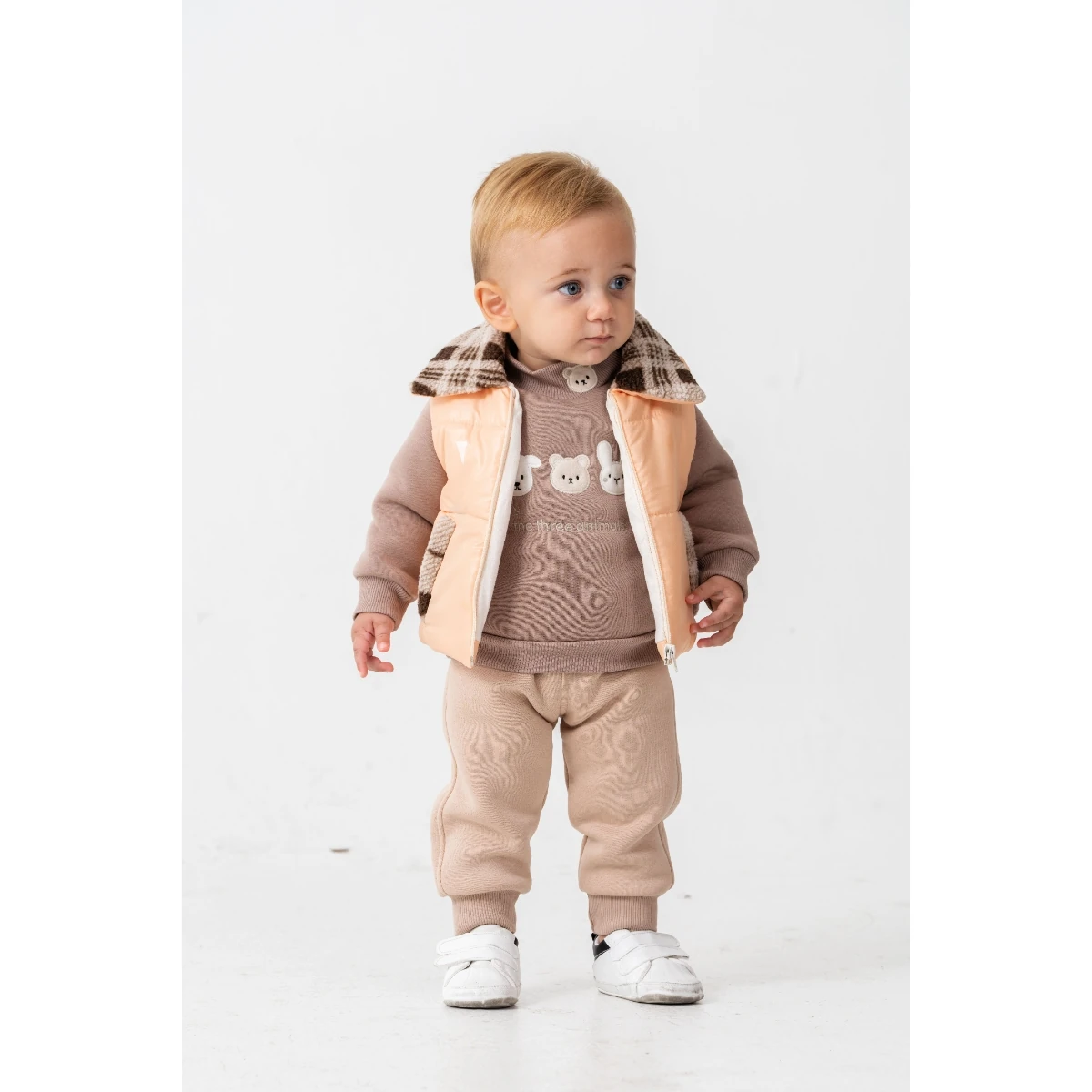 Erkek Bebek 3’lü Peluş Montlu Konfor Takım – Yumuşak Üç İplik Kumaş