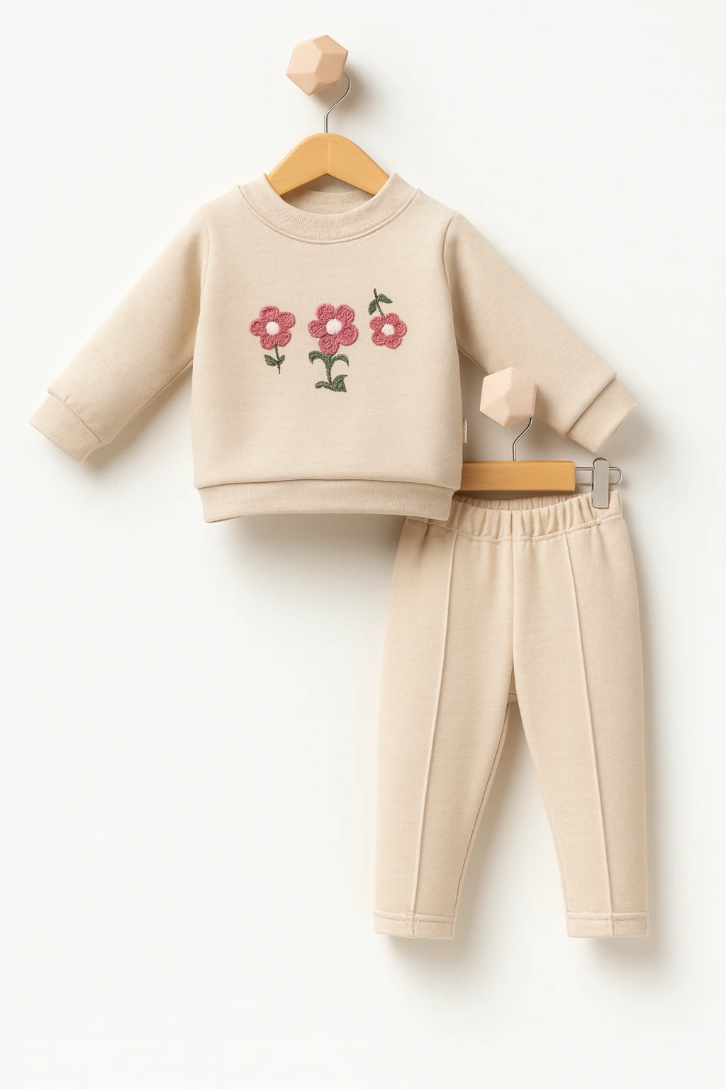 Çiçek İşlemeli Yelekli Kız Bebek 3’lü Takım