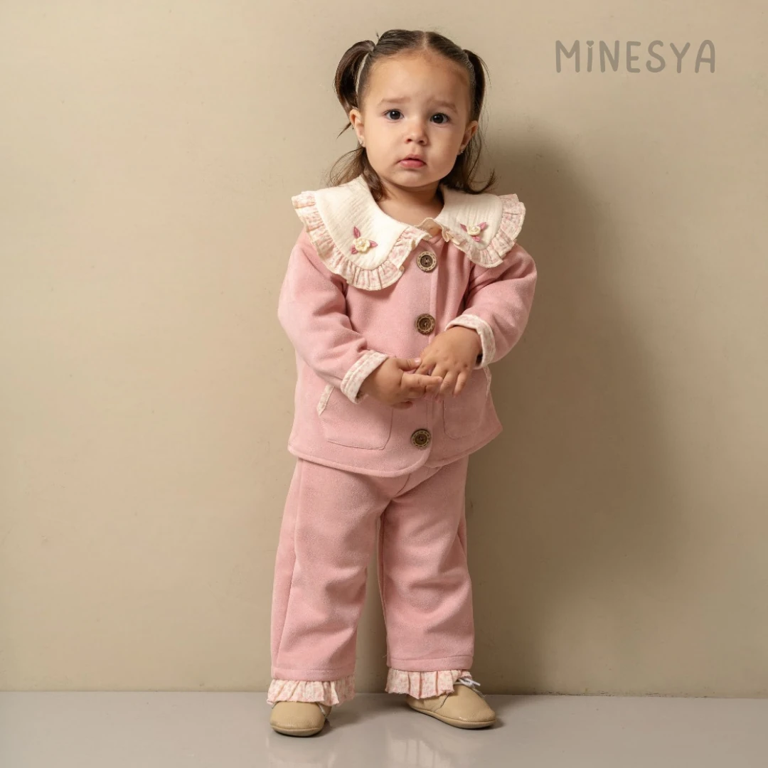 Oeko-Tex Sertifikalı Kız Bebek 3’lü Süet Takım - Pembe