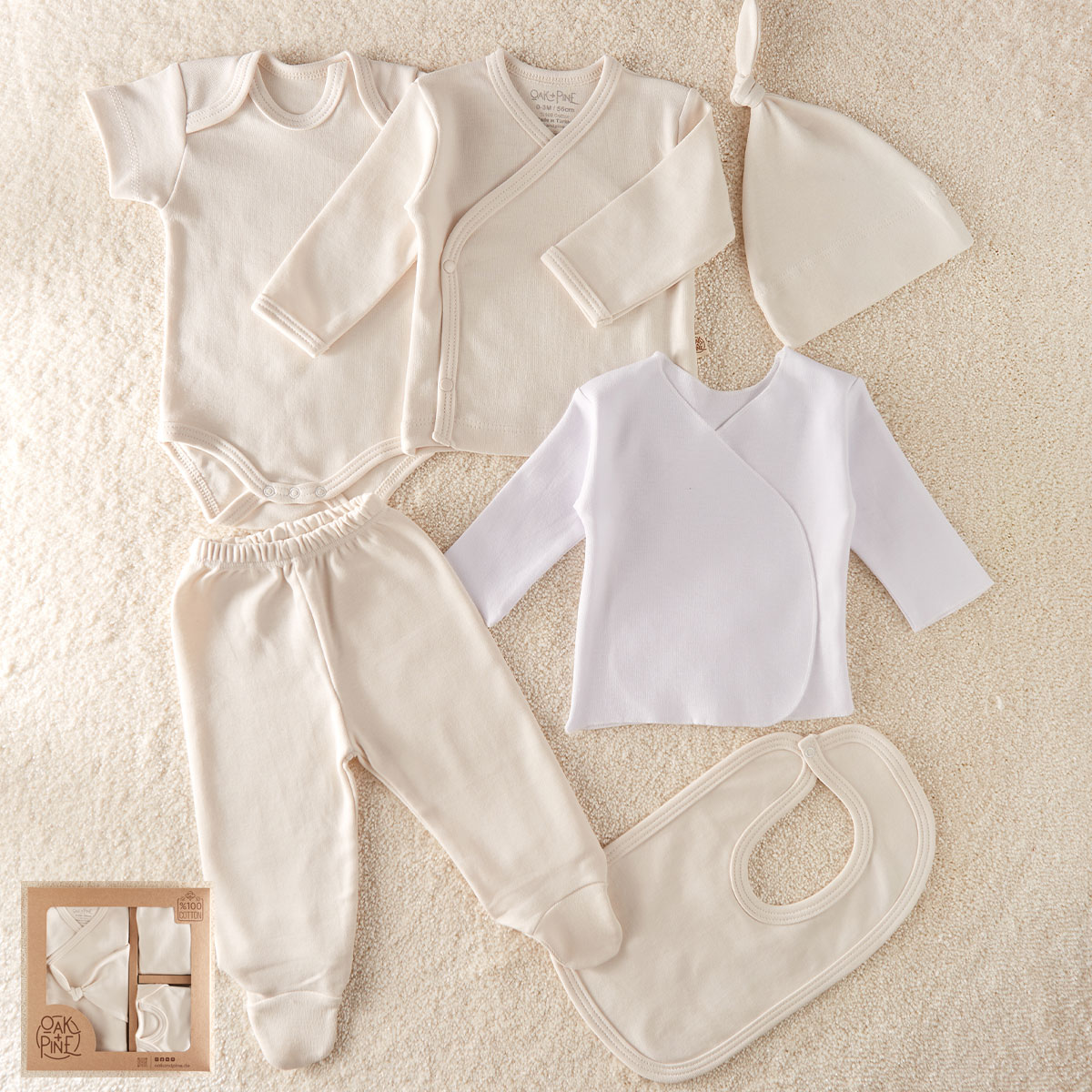 Doğal Pamuk Unisex Kutulu 6'lı Hastane Çıkış Seti