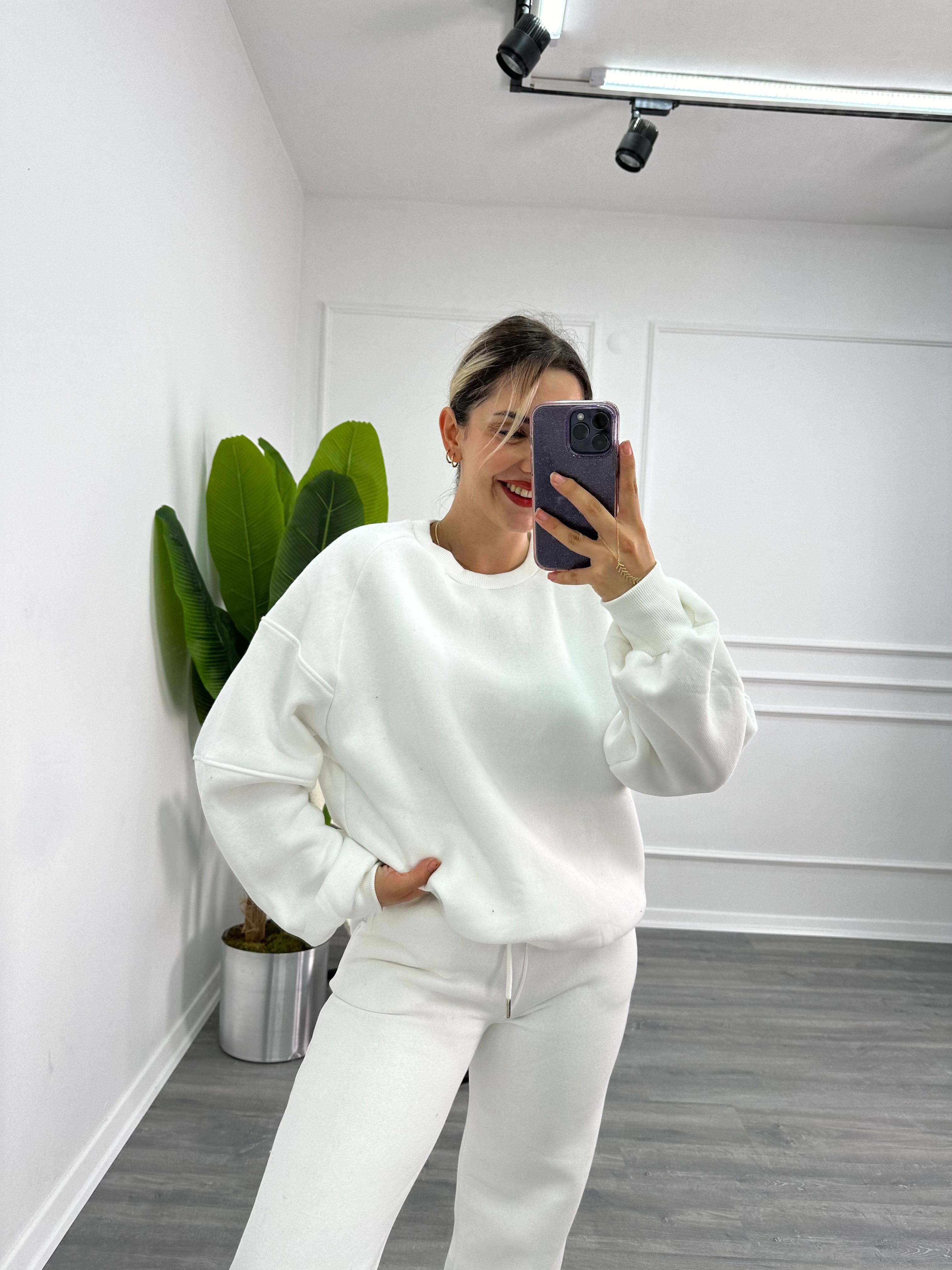 Oversize Basic Sweat Takım ATSY16 - Beyaz