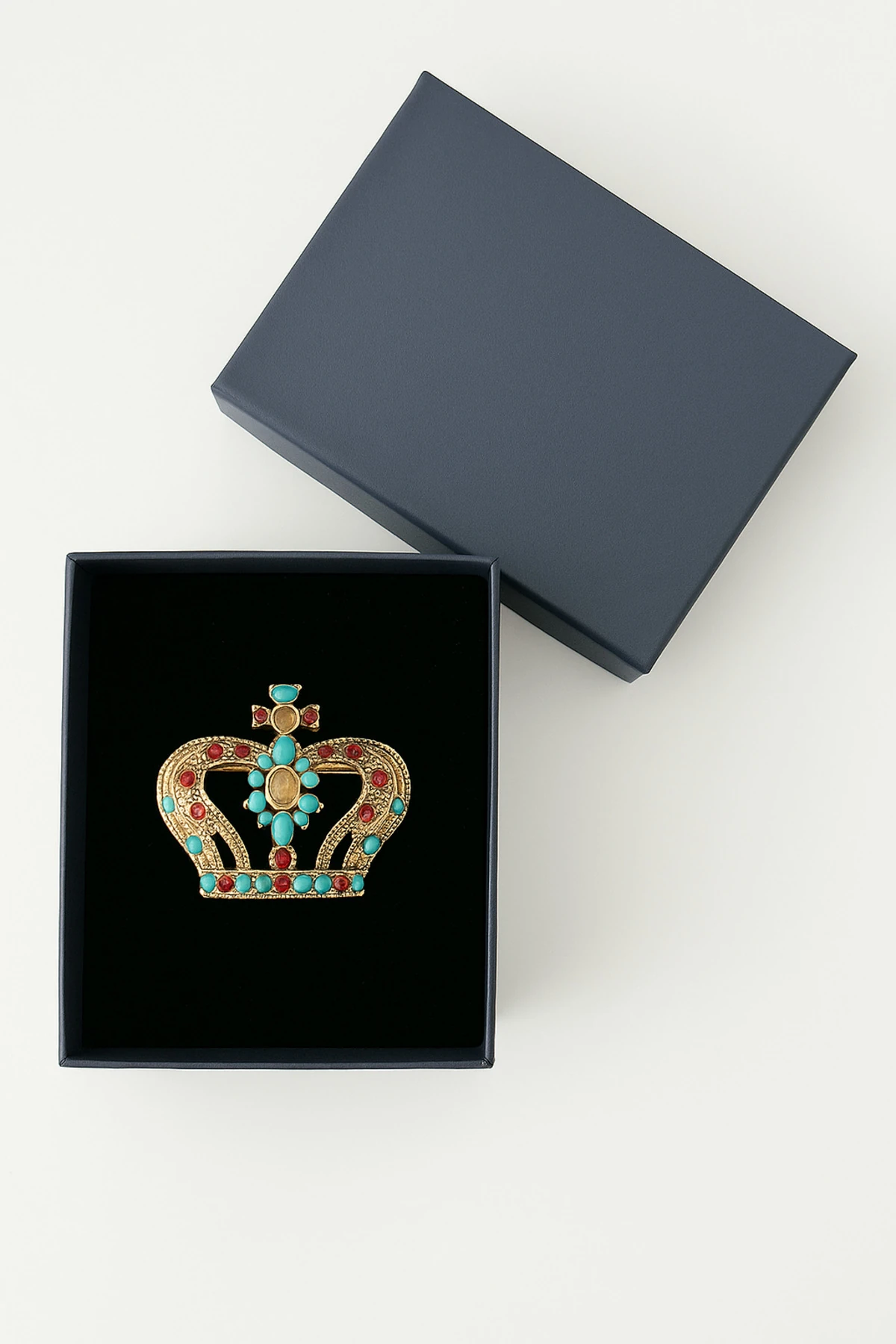 Şık Taşlı Taç Figürlü Renkli Broş 