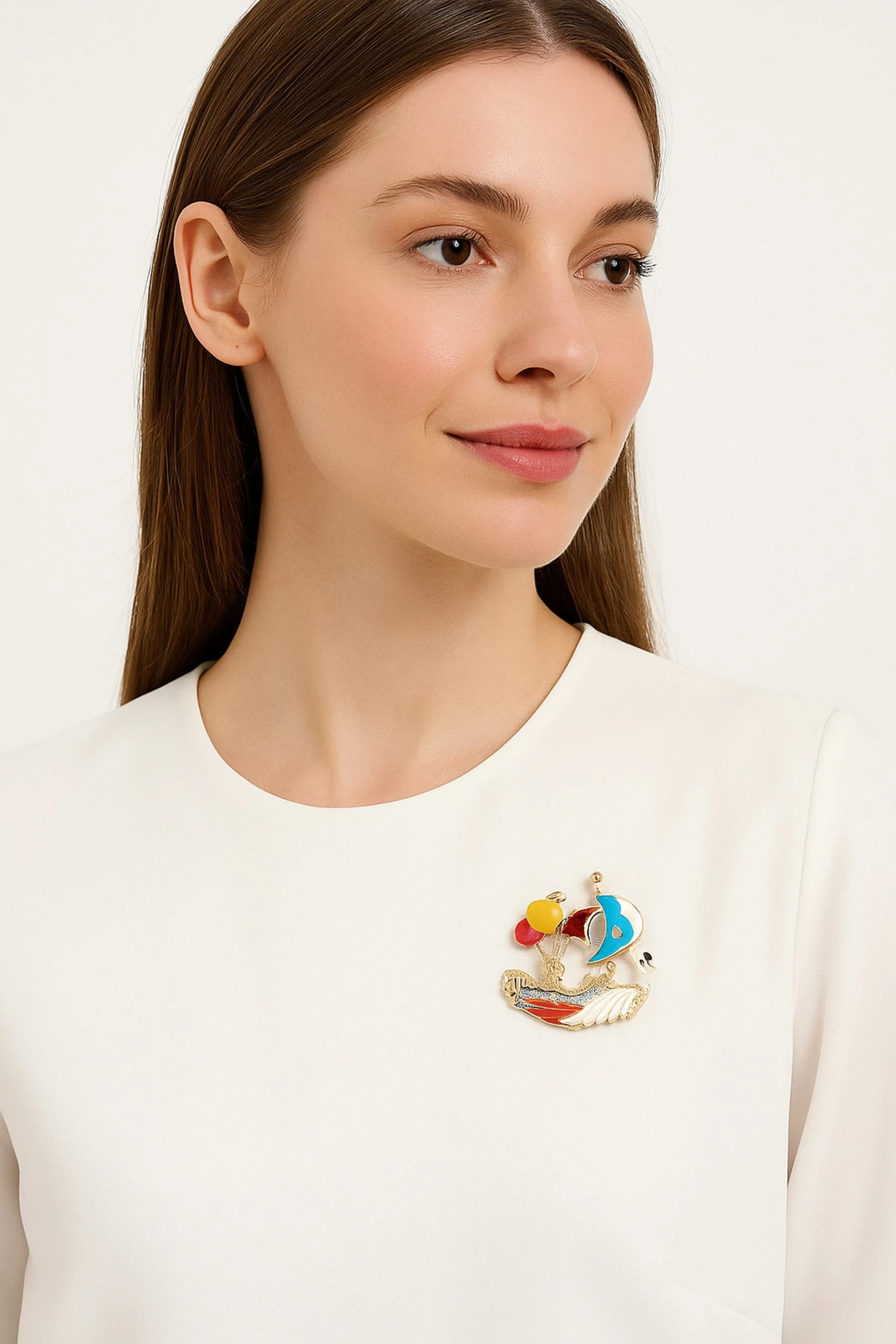 Renkli Balonlu Gemi Ve Kuğu Figürlü Şık Broş (6X5) image