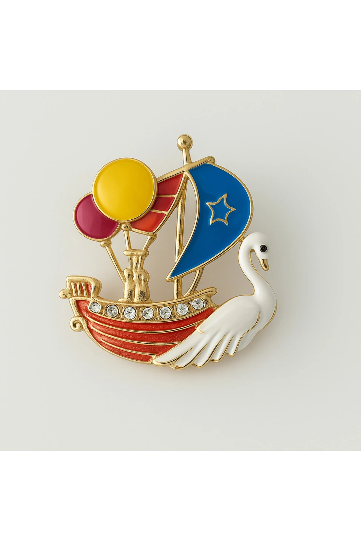 Renkli Balonlu Gemi Ve Kuğu Figürlü Şık Broş (6X5)