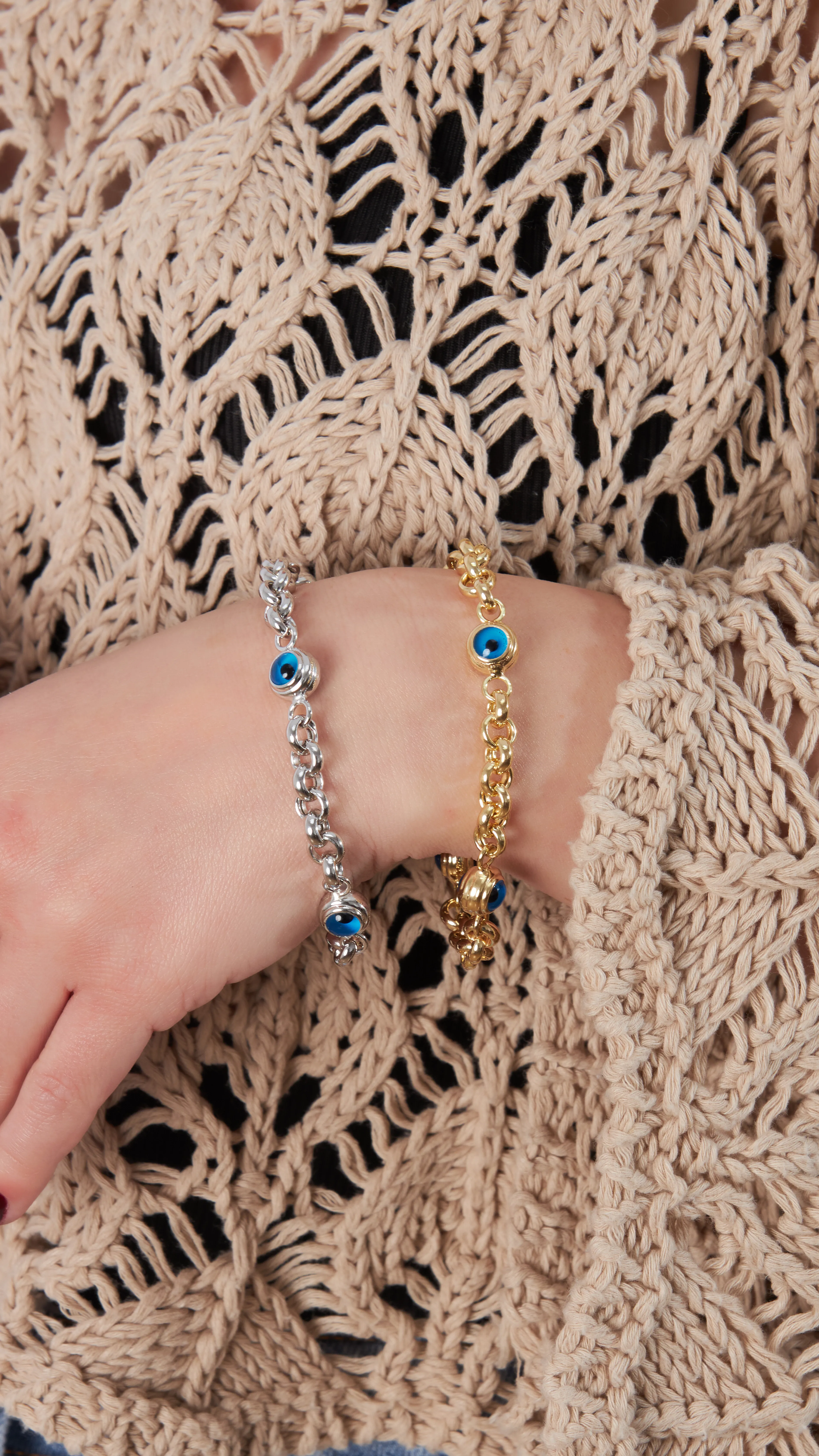 ÜÇ NAZAR BONCUKLU ZİNCİR BİLEKLİK