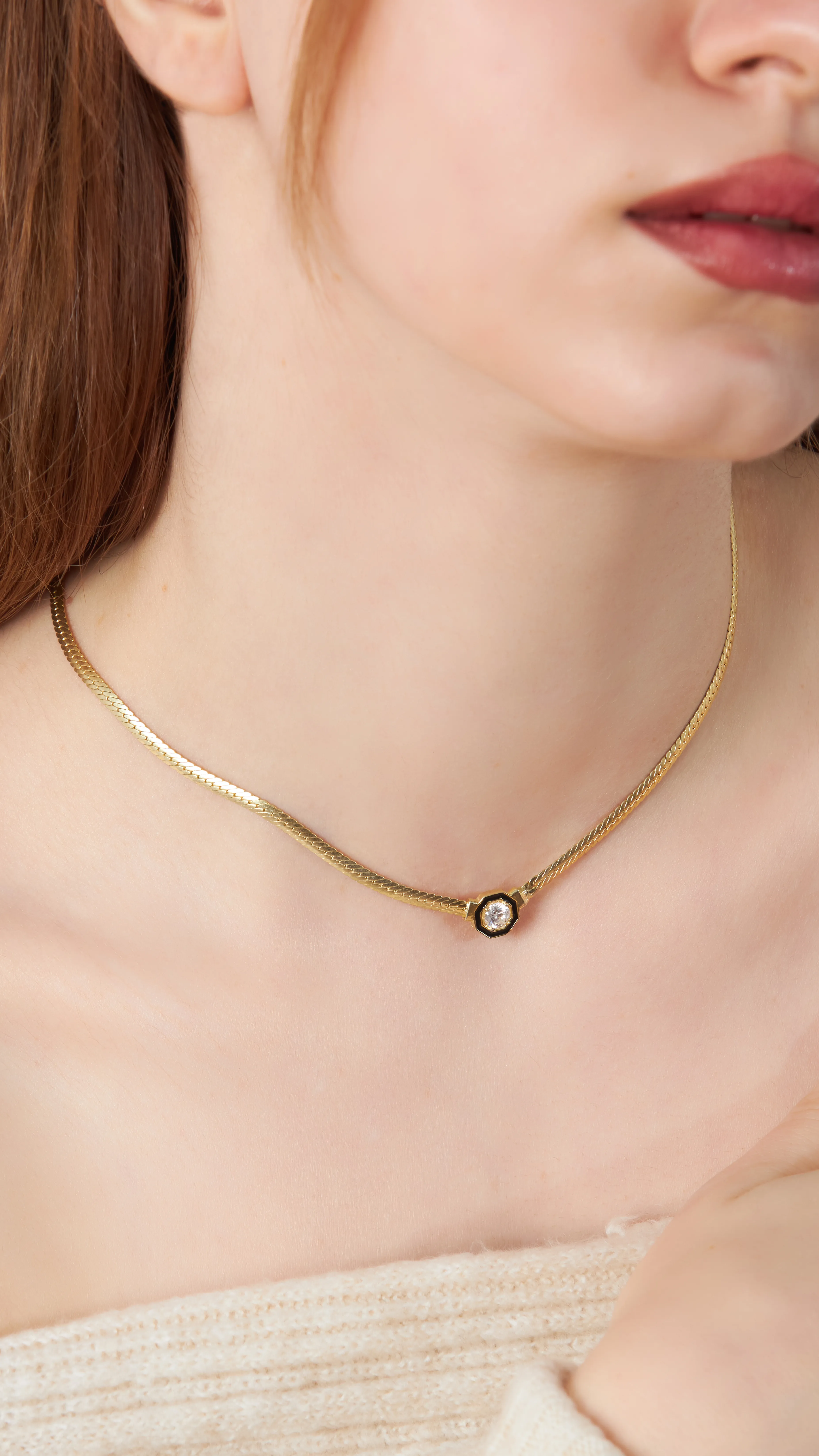 İTALYAN ZİNCİR TAŞLI KOLYE