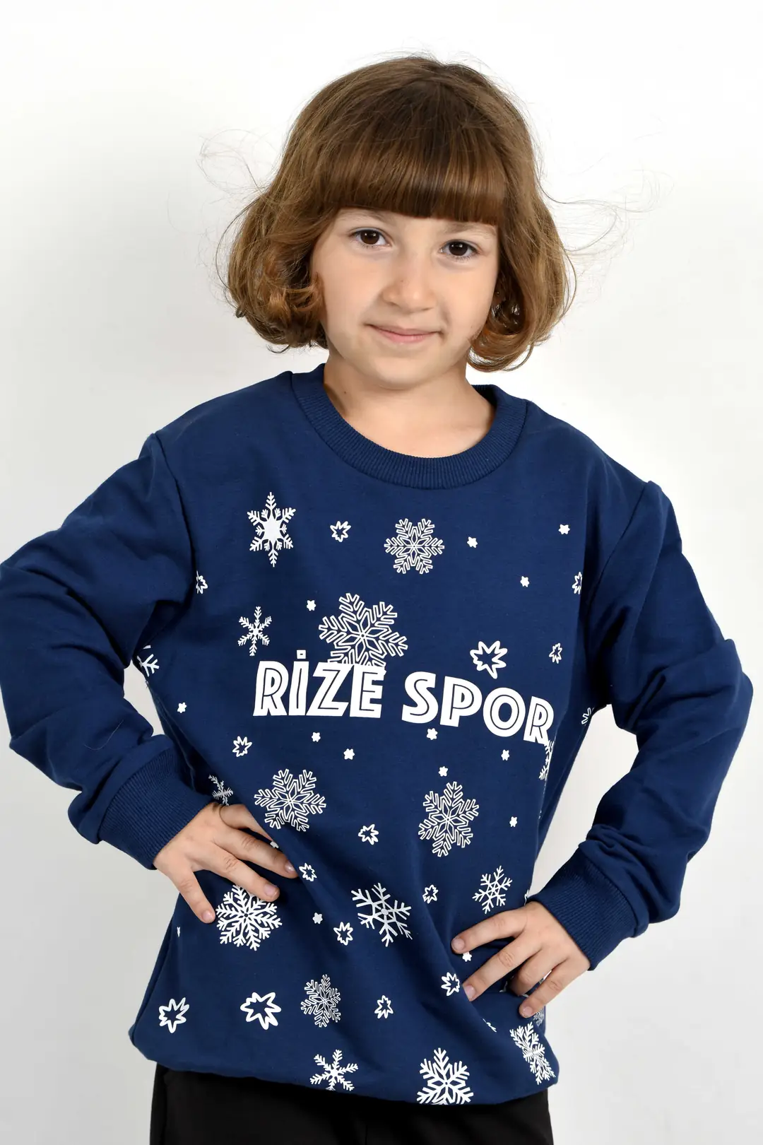 LACİVERT ÇOCUK KAR DESENLİ SWEAT