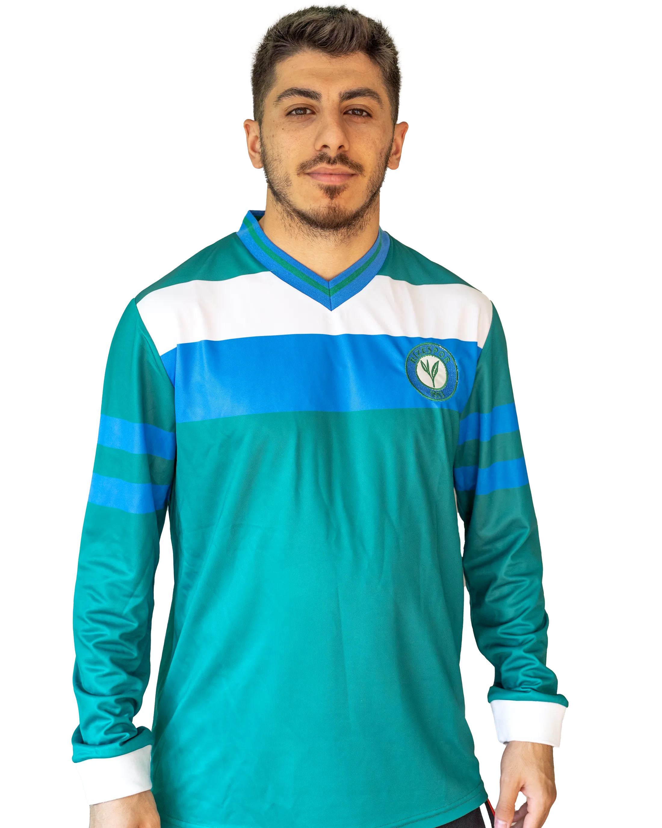 YEŞİL BEYAZ ÇİZGİLİ V YAKA RETRO FORMA