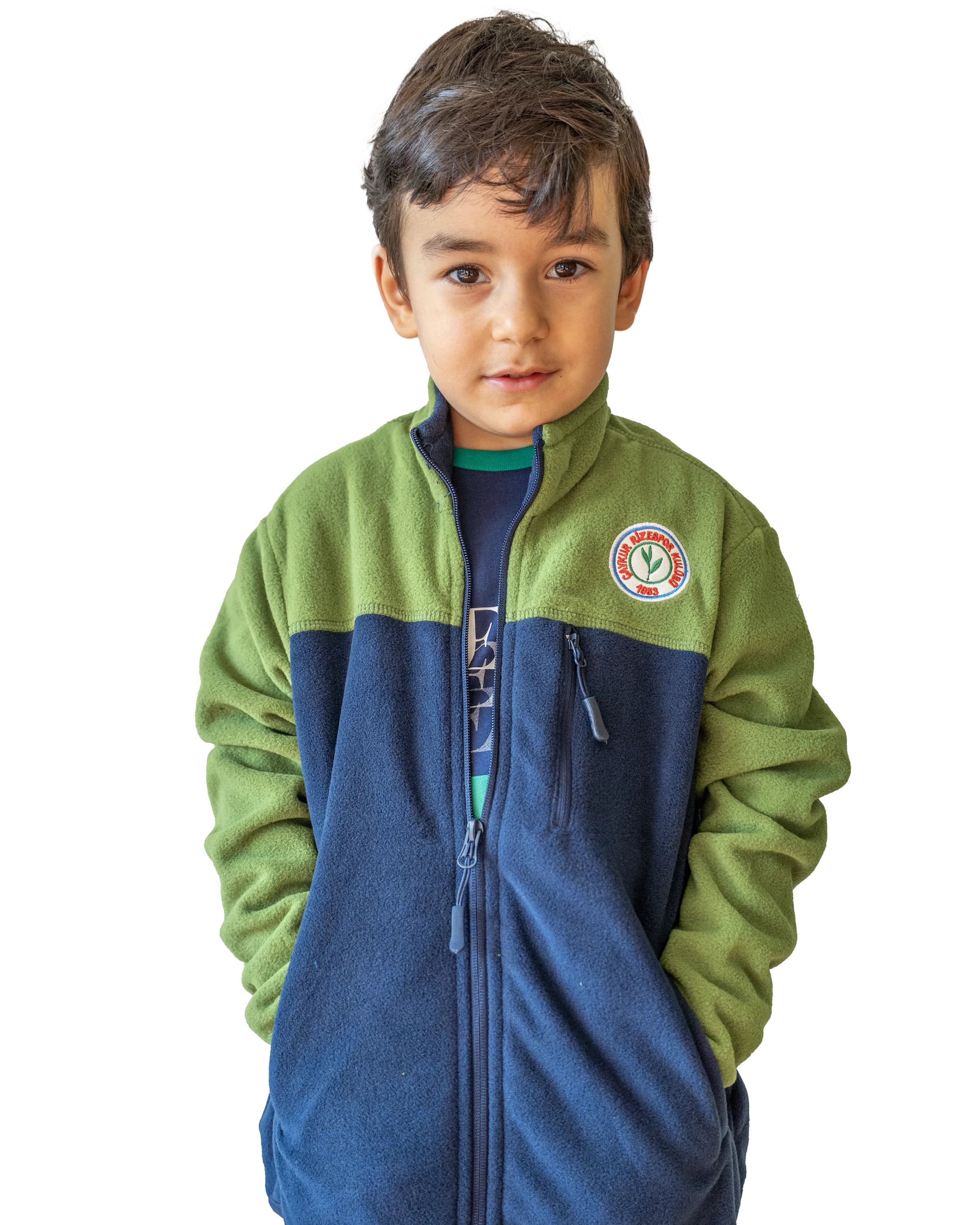 YEŞİL LACİVERT TAM FERMUARLI ÇOCUK POLAR