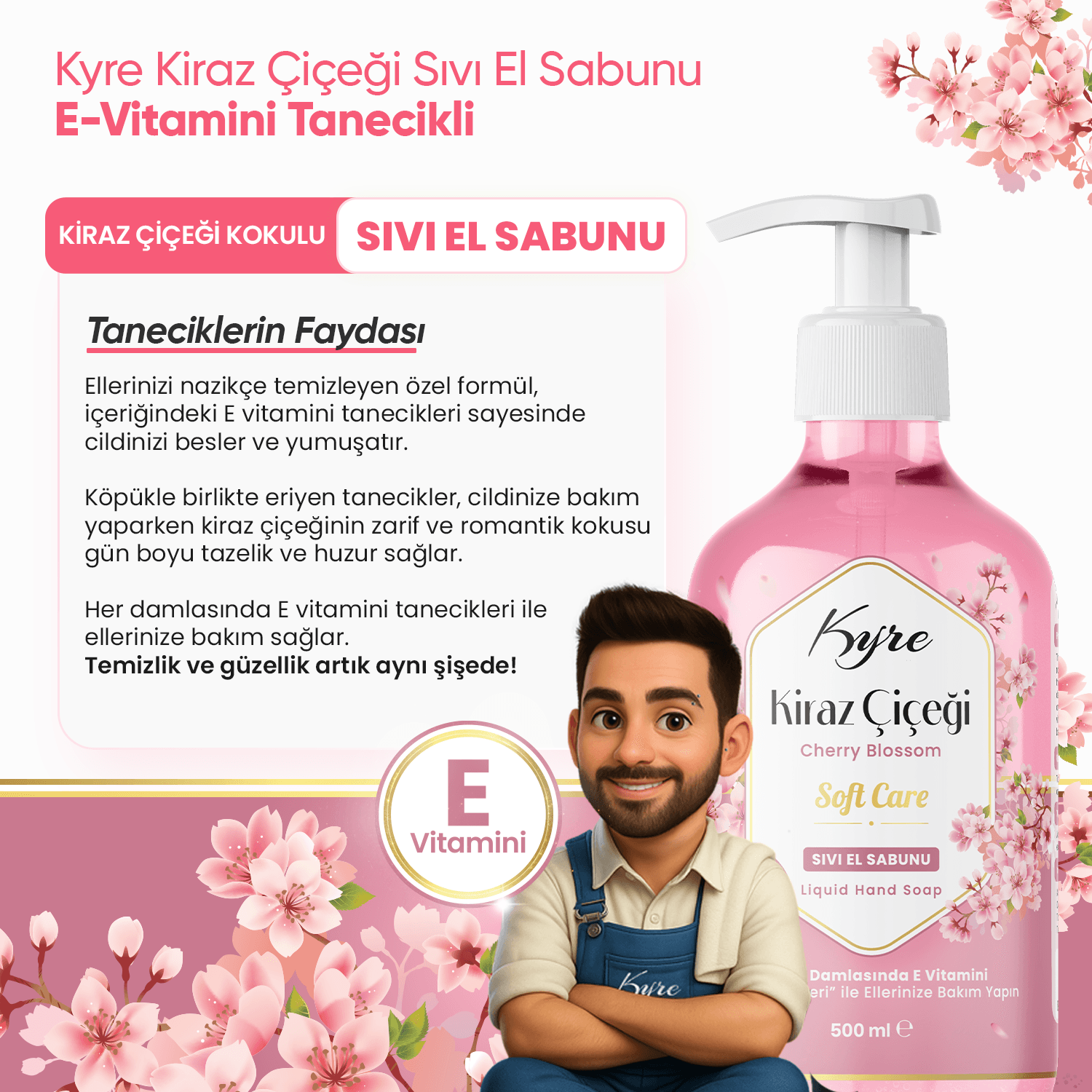 Kiraz Çiçeği Sıvı Sabun (E VİTAMİNİ TANECİKLİ)