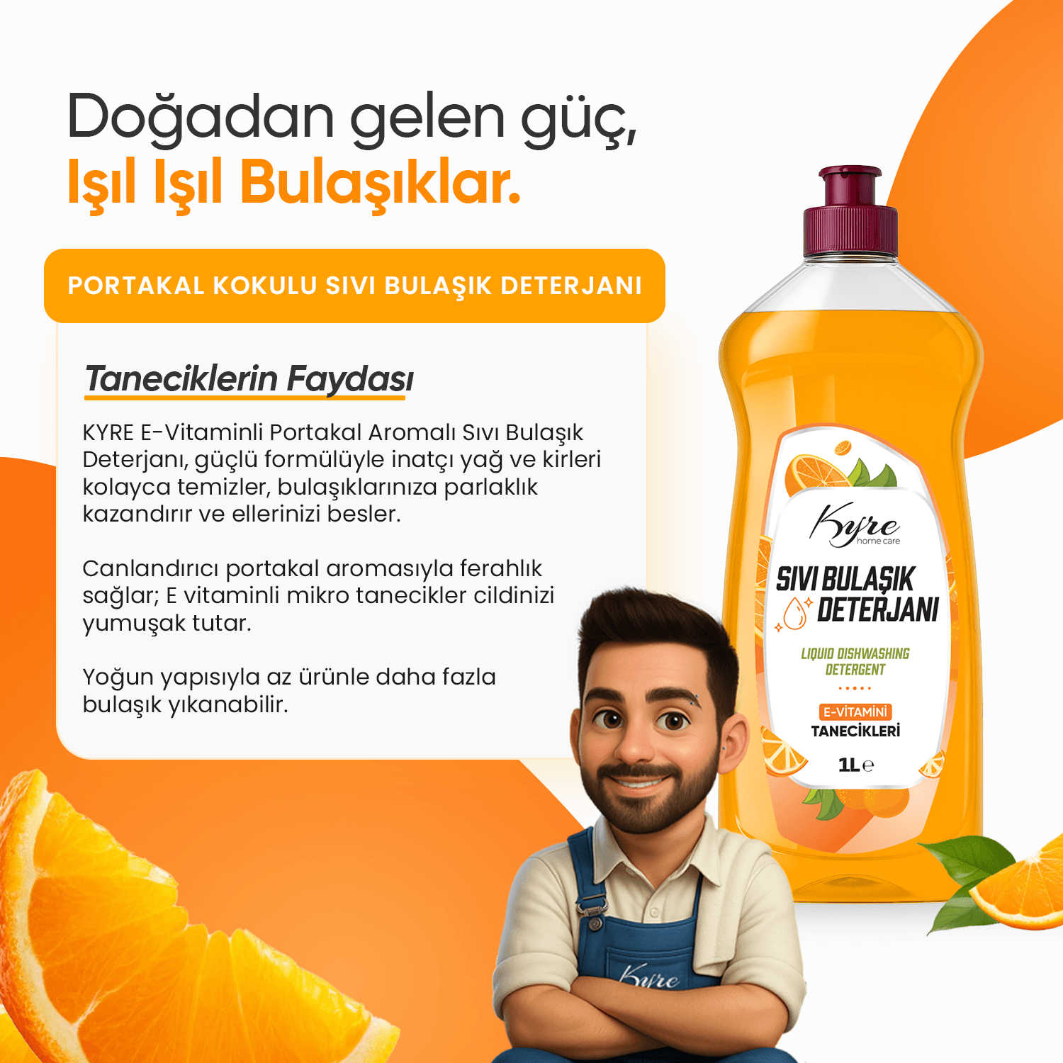 Kyre Portakal Sıvı Bulaşık Deterjanı (E VİTAMİNİ TANECİKLERİ)