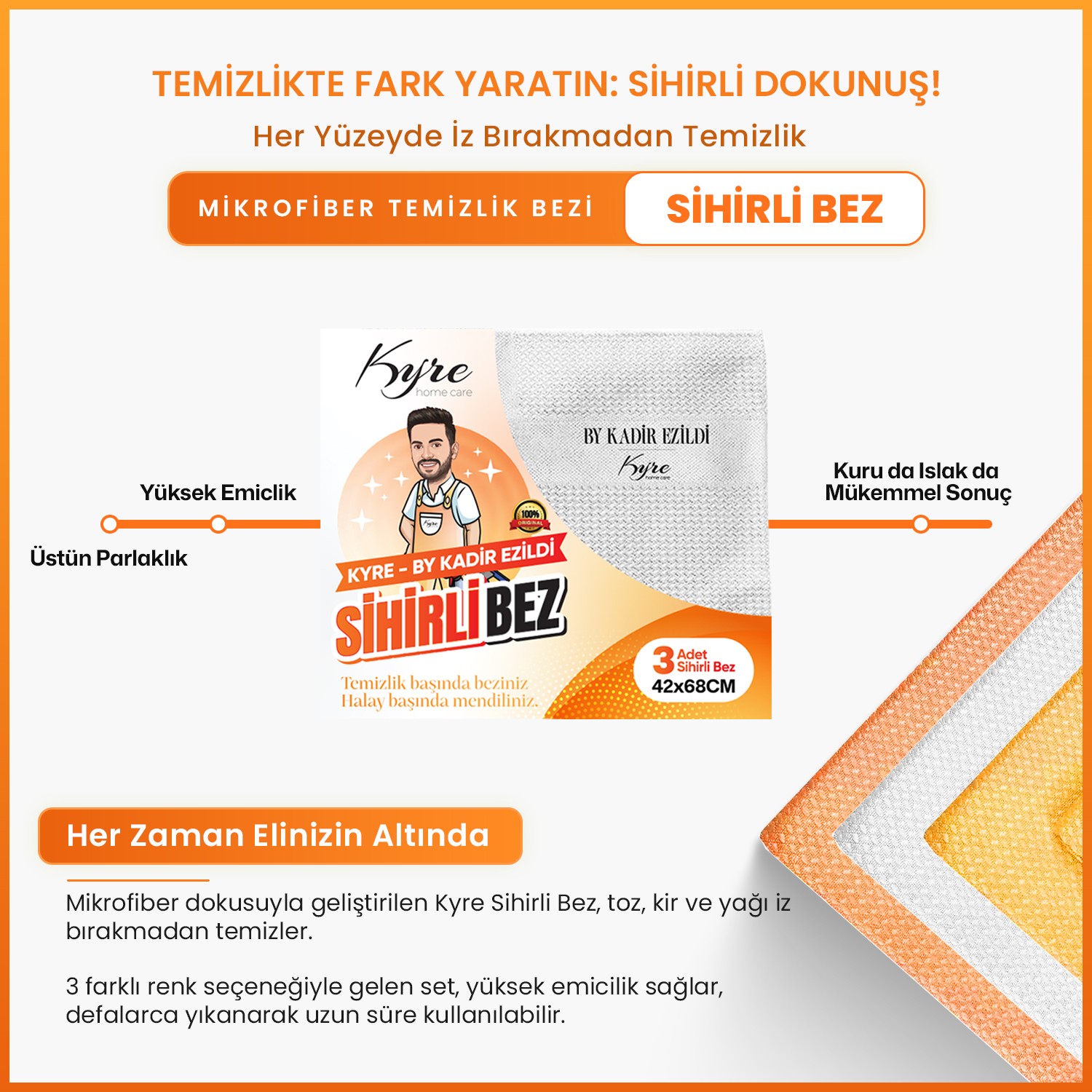 Çok Amaçlı Sihirli Bez 3 Adet | Mikrofiber Kumaş | Üstün Parlaklık & Temizlik