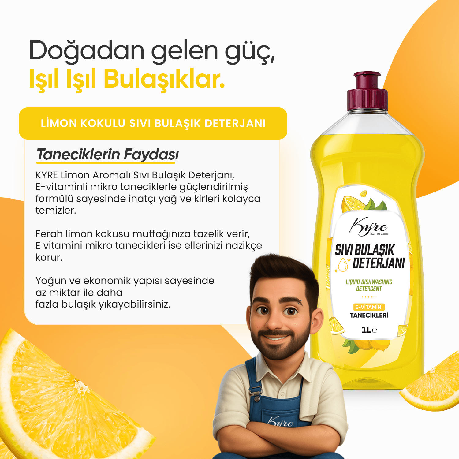 Kyre Limon Sıvı Bulaşık Deterjanı (E VİTAMİNİ TANECİKLERİ)