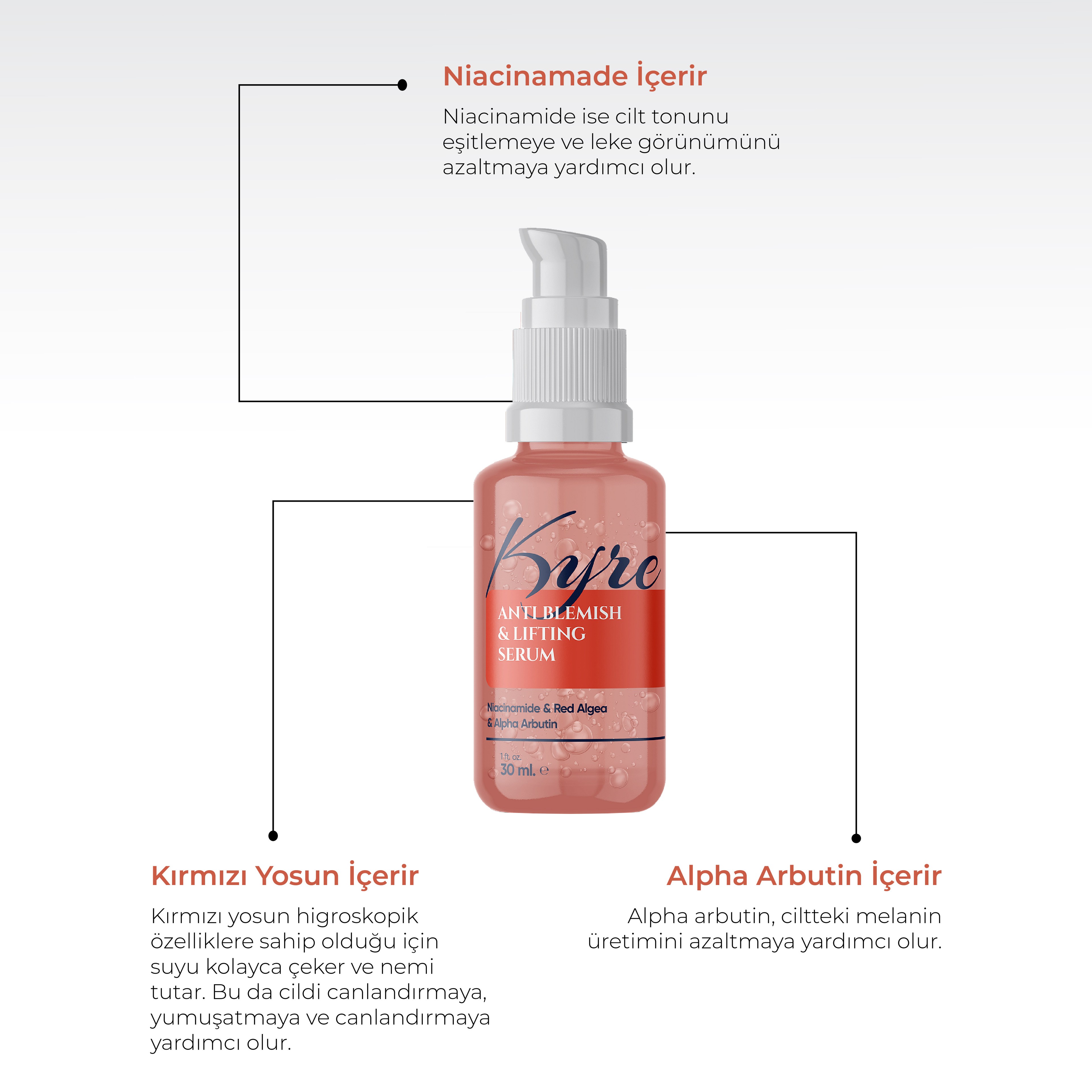 Leke Karşıtı Gerginleştirici Serum - Red Algea Niacinamide ve Alpha Arbutin  30ML