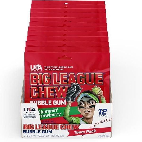 Big League Chew Bubblegum Slammin Strawberry 60g