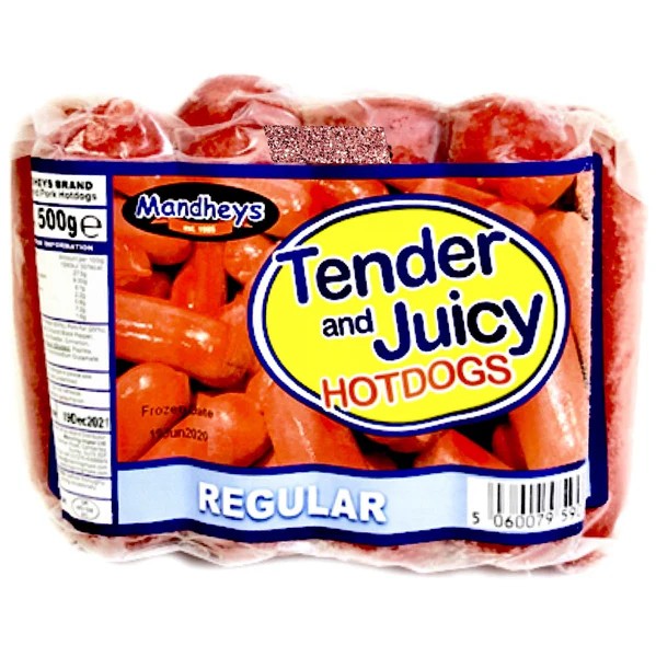 MANDHEY'S Tender & Juicy hot dog regular 500g