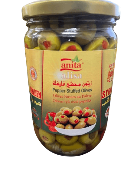 Anita Golden Syria Stuffed Olives With Pepper 640g