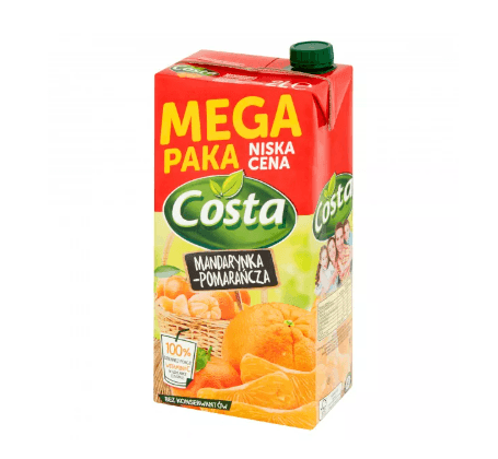 Costa Mandarin Orange Drink 2L Hortex Carton