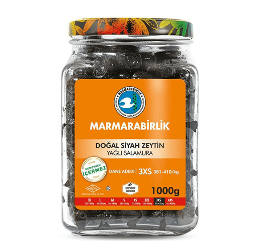 Marmarabirlik Svarte Oliven Glass Yagli Salamura Lux 3XS 1000gr