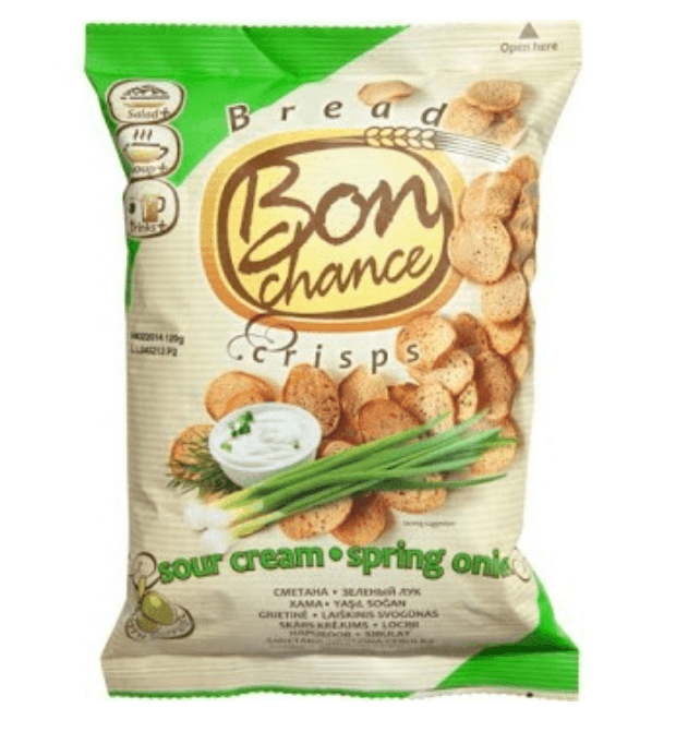 BRØDCHIPS MED VÅRLØK OG RØMME (ONION & SOUR CREAM) 120G