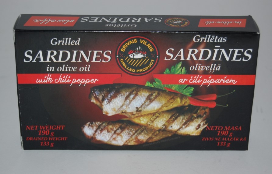 GRILLET SARDINER I OLIVEN OLJE MED CHILLI 190G