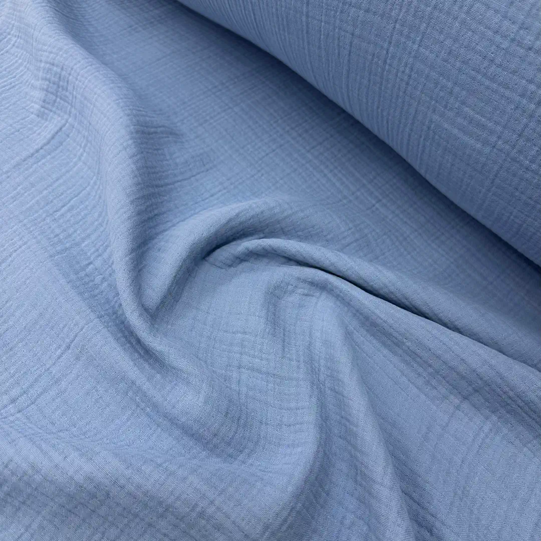 4 Kat Düz Renk Müslin Kumaş - Denim Mavi