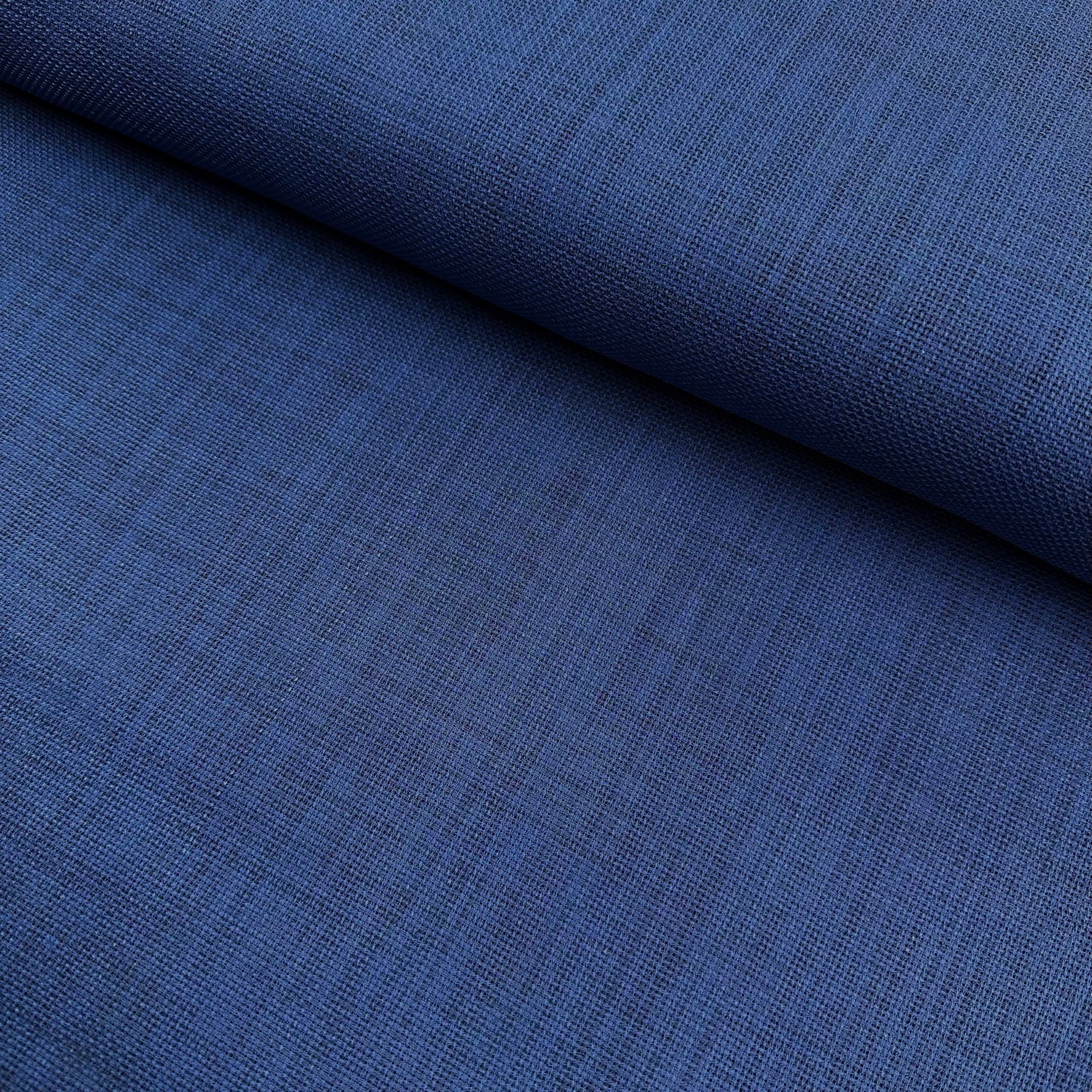 Düz Renk Linen Keten Kumaş - İndigo Mavi