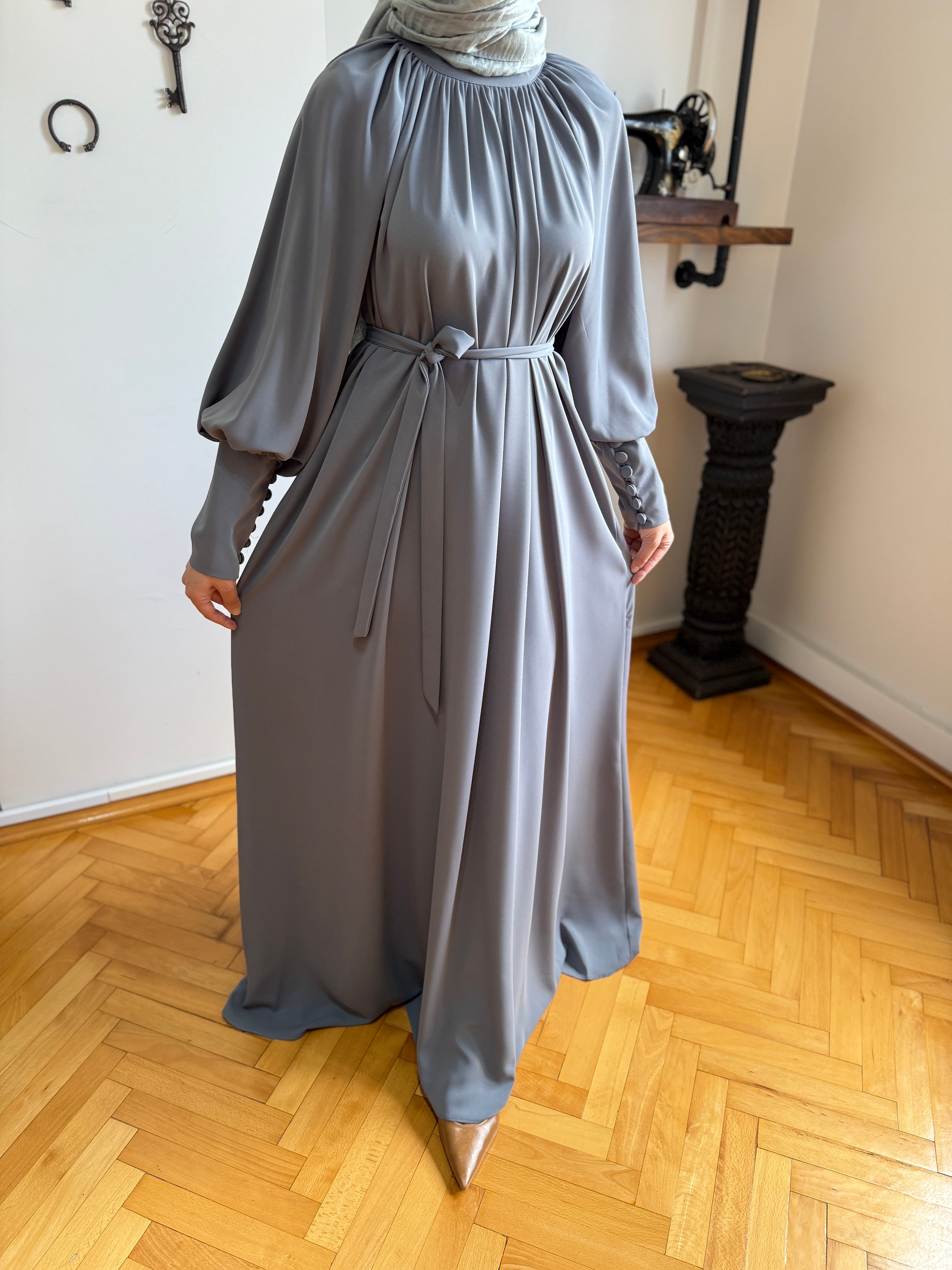 Reglan Kol Büzgülü Elbise 5072