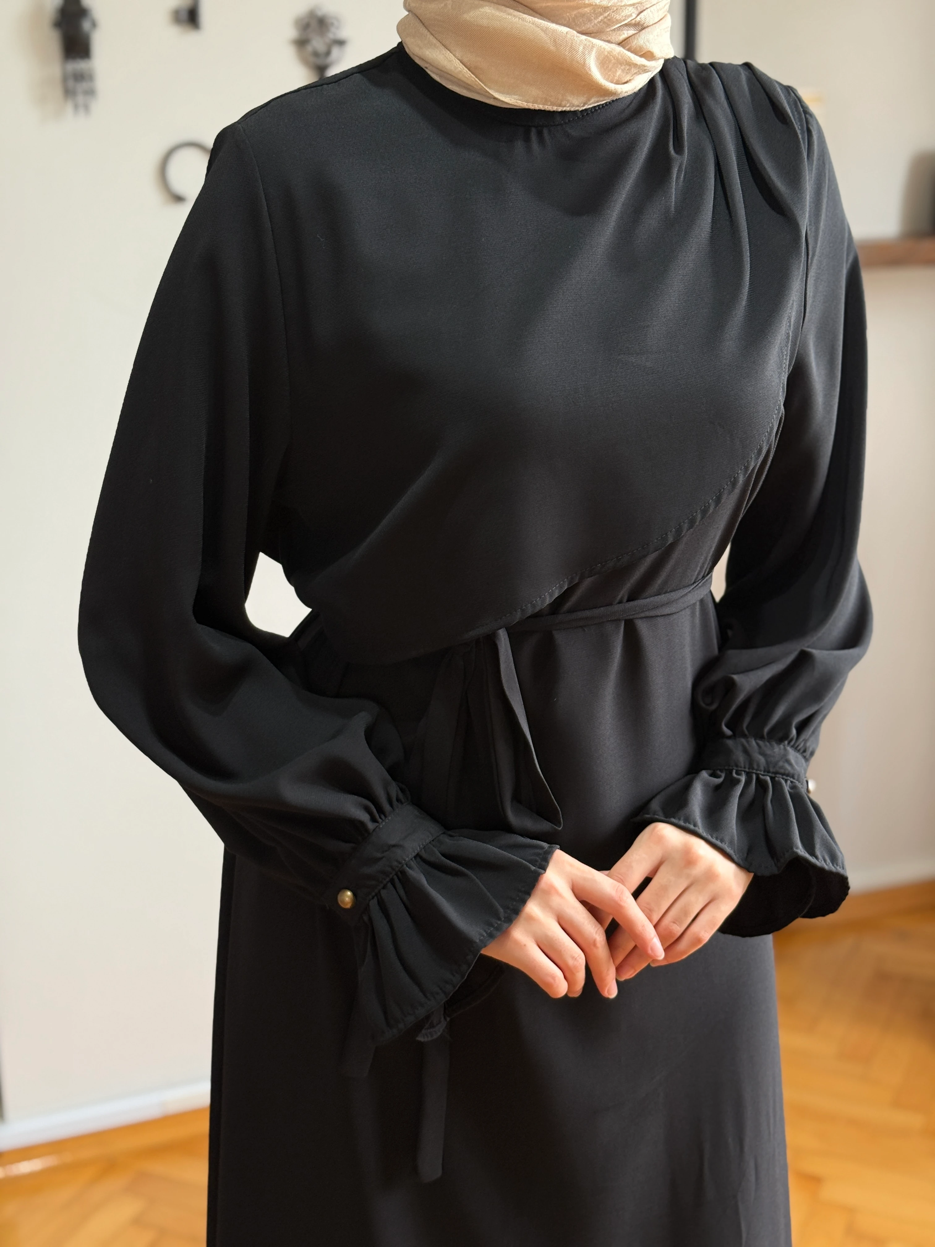 Anvelop Detaylı Krep Elbise 5085 NAVRA | FENDEL - siyah