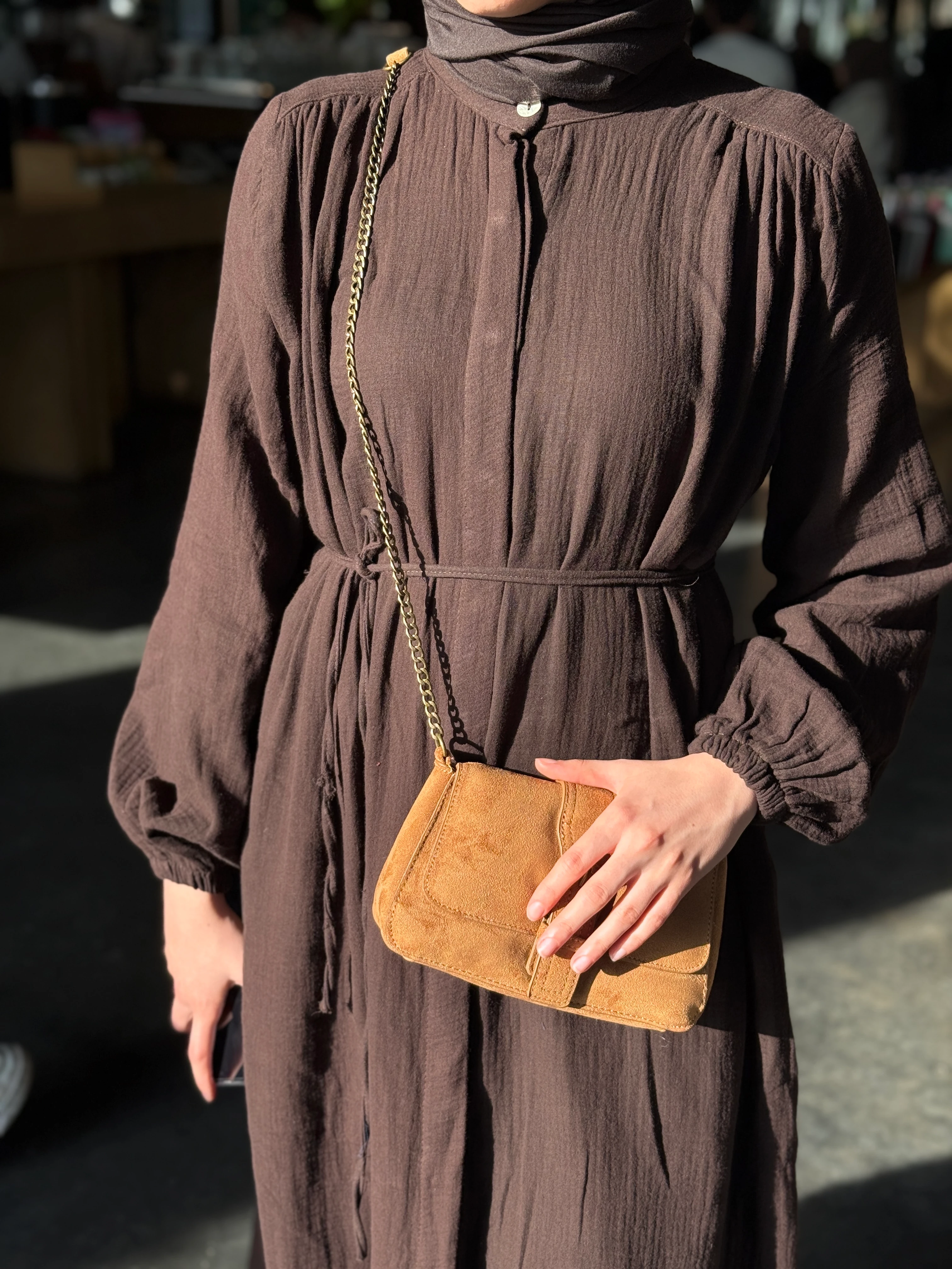 Tam Boy Düğmeli Müslin Ferace 5102 NAVRA | FENDEL - acı kahve