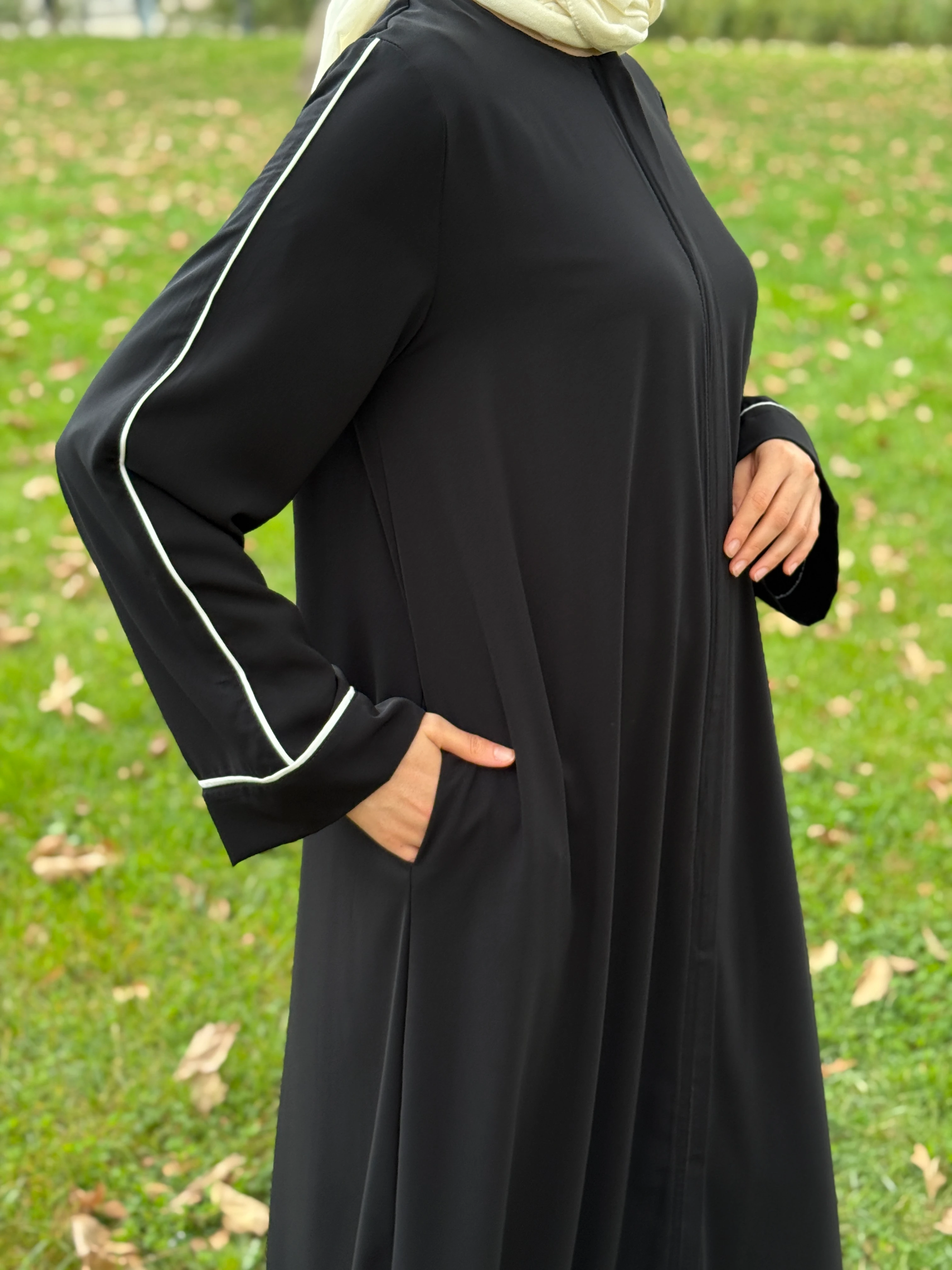 Gizli Patlı Biyeli Medine İpeği Ferace 5058 NAVRA | FENDEL - siyah