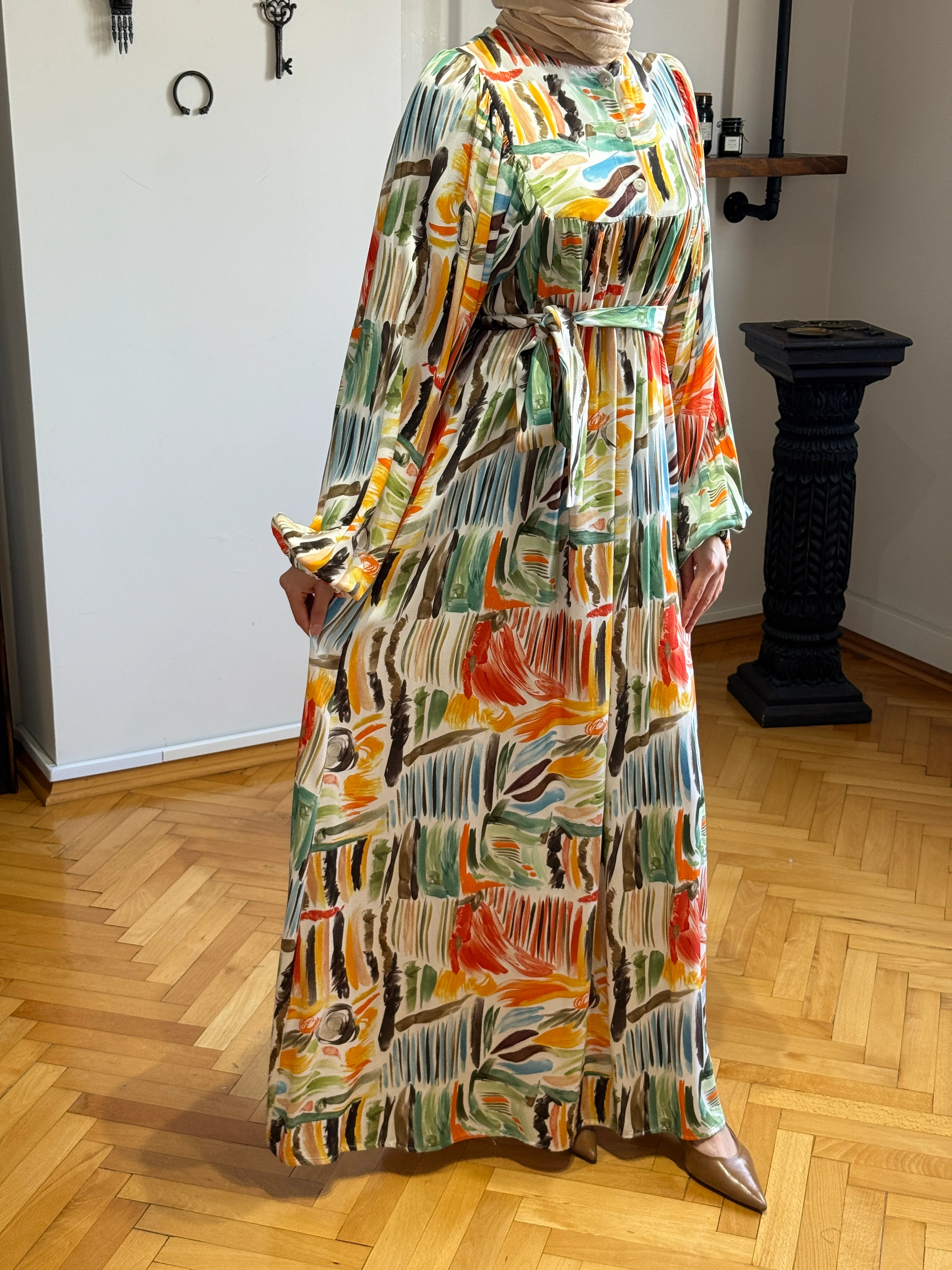 Yarım Pat Büzgülü Pamuk Elbise 1891 NAVRA | FENDEL