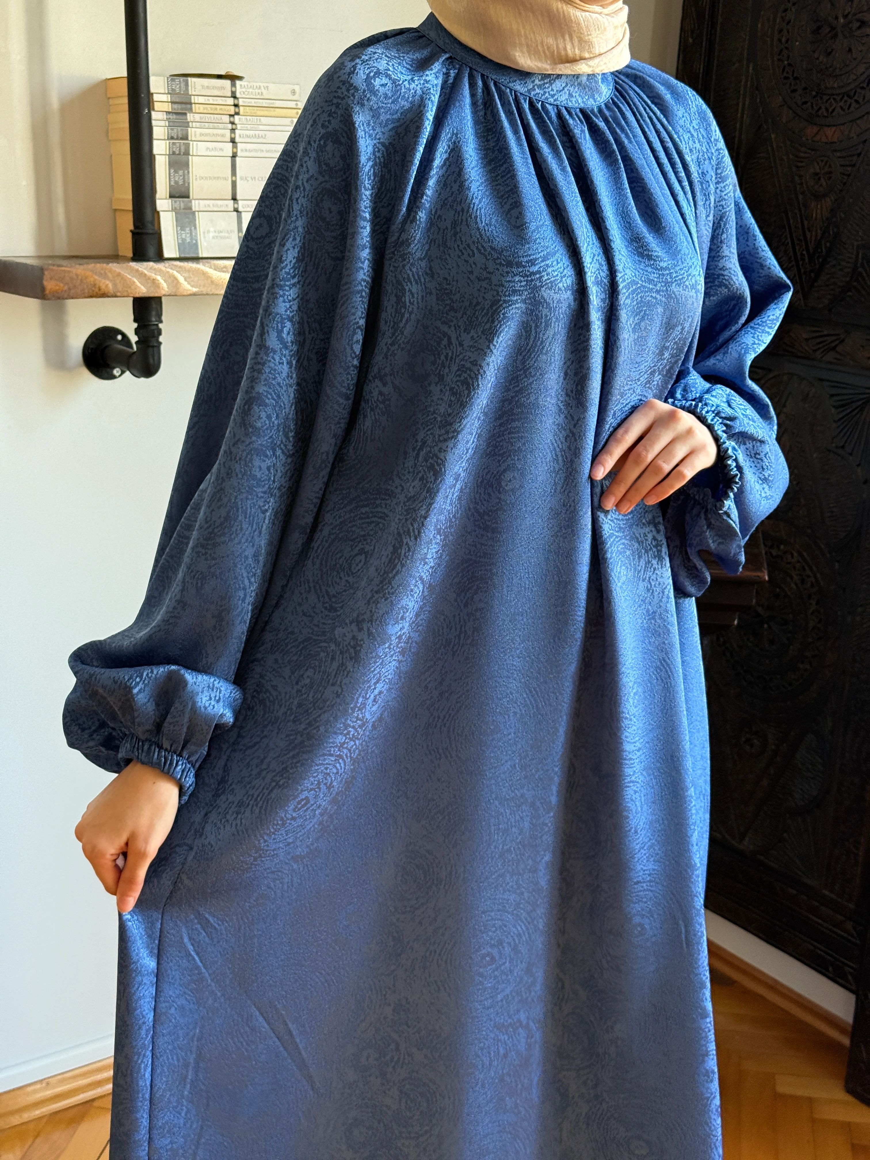 Reglan Kol Hakim Yaka Saten Elbise 1837 NAVRA | FENDEL