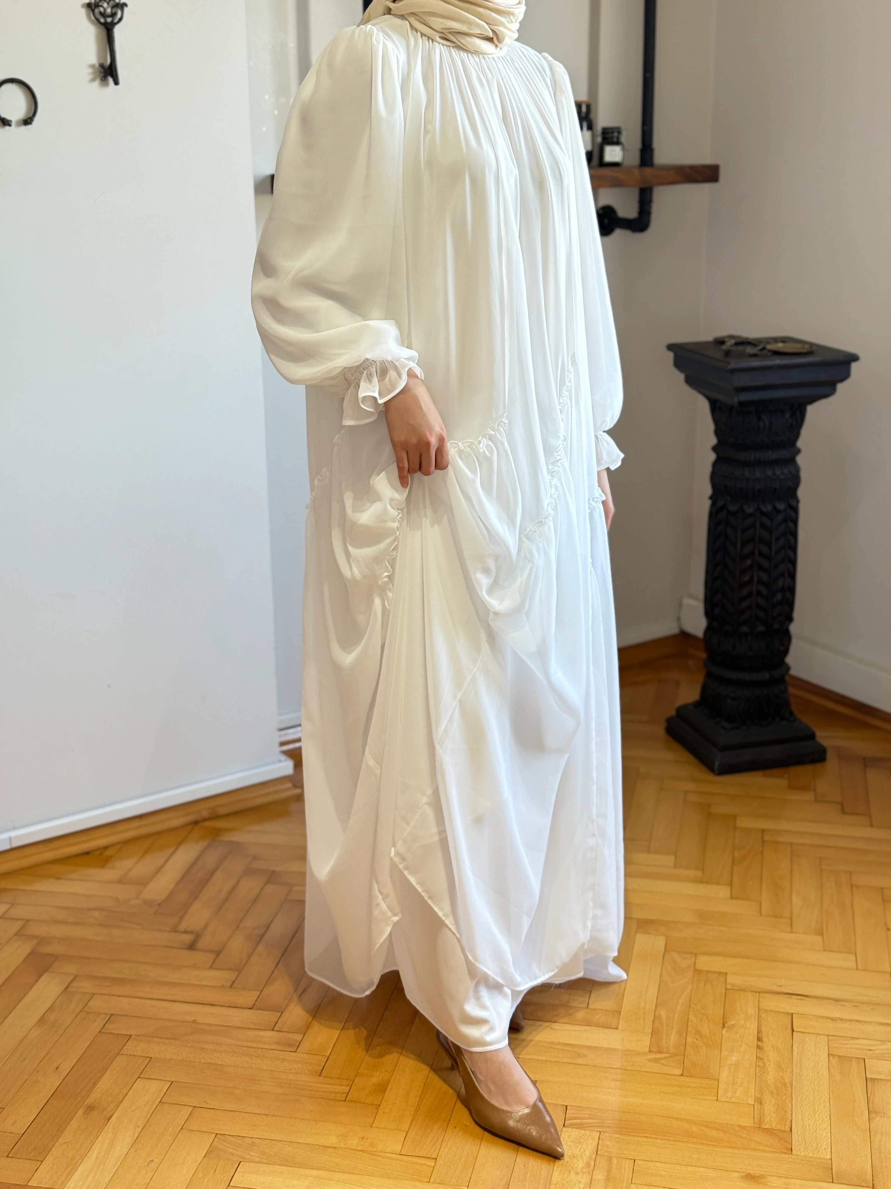 Verev Büzgülü Şifon Elbise 1006 NAVRA | FENDEL