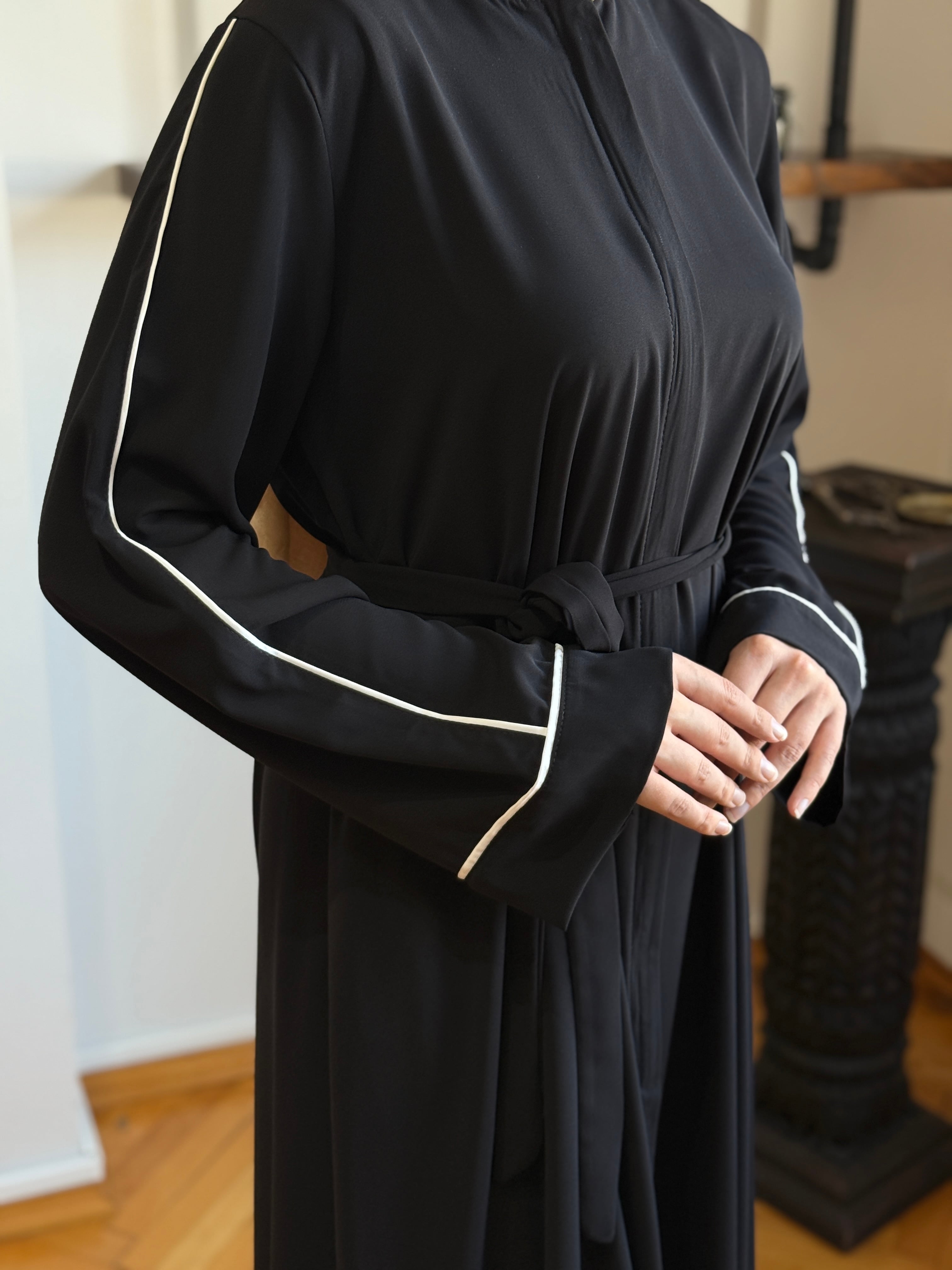 Gizli Patlı Biyeli Abaya Kol Ferace 5058 - siyah