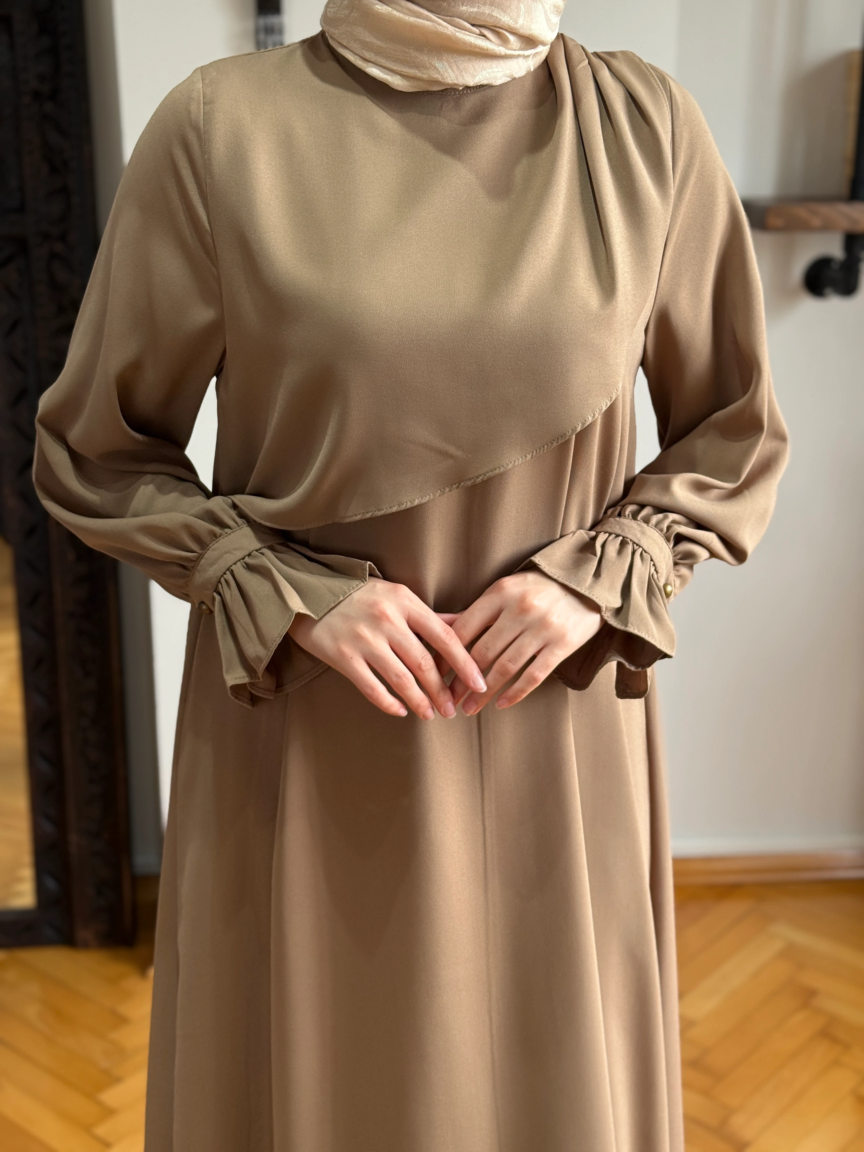 Anvelop Detaylı Krep Elbise 5085 NAVRA | FENDEL - vizon