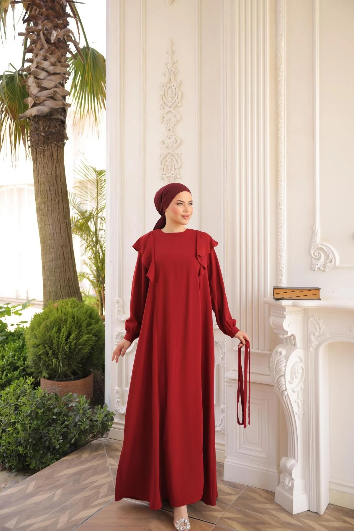 Omuz Volanlı Krep Tesettür Elbise 5090 NAVRA | FENDEL