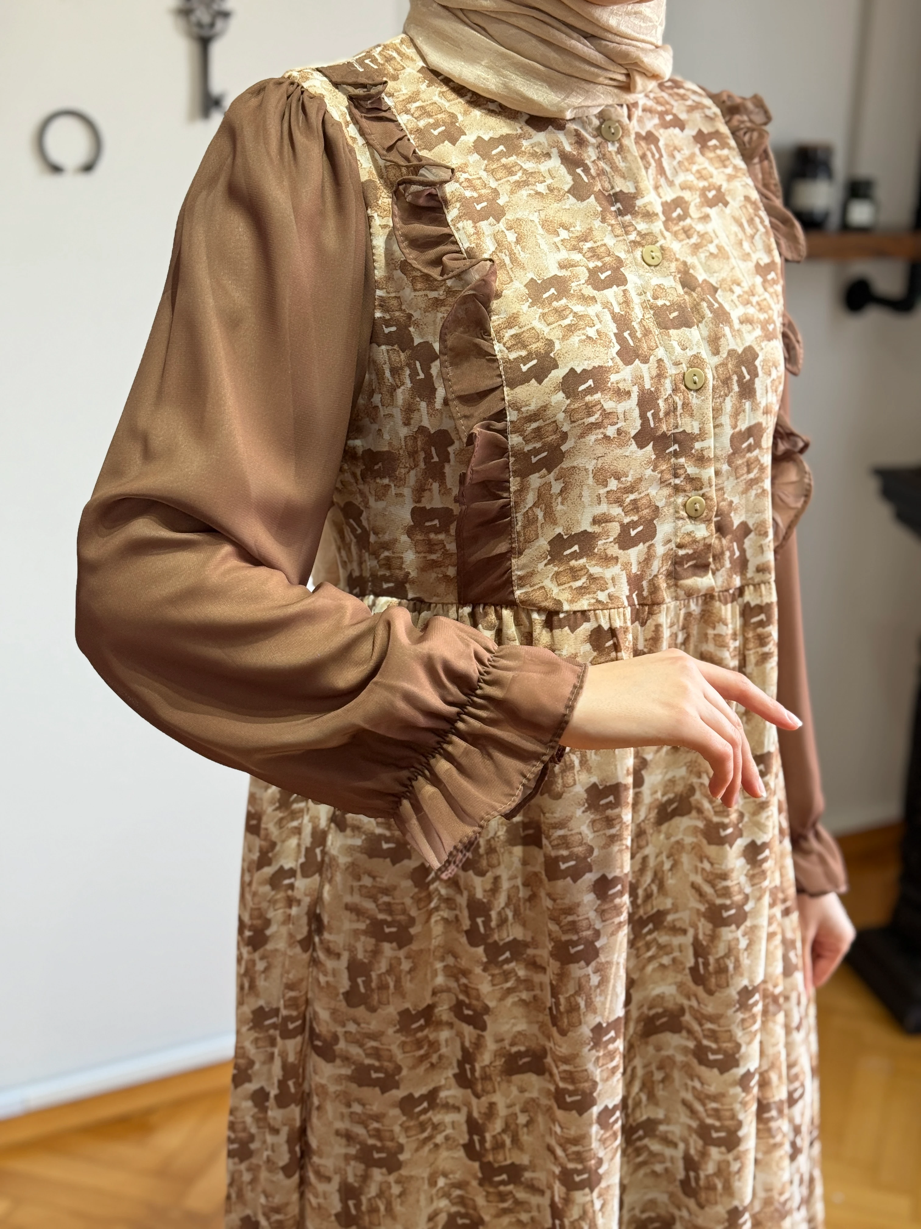 Yarım Pat Desenli Şifon Elbise 1438 NAVRA | FENDEL