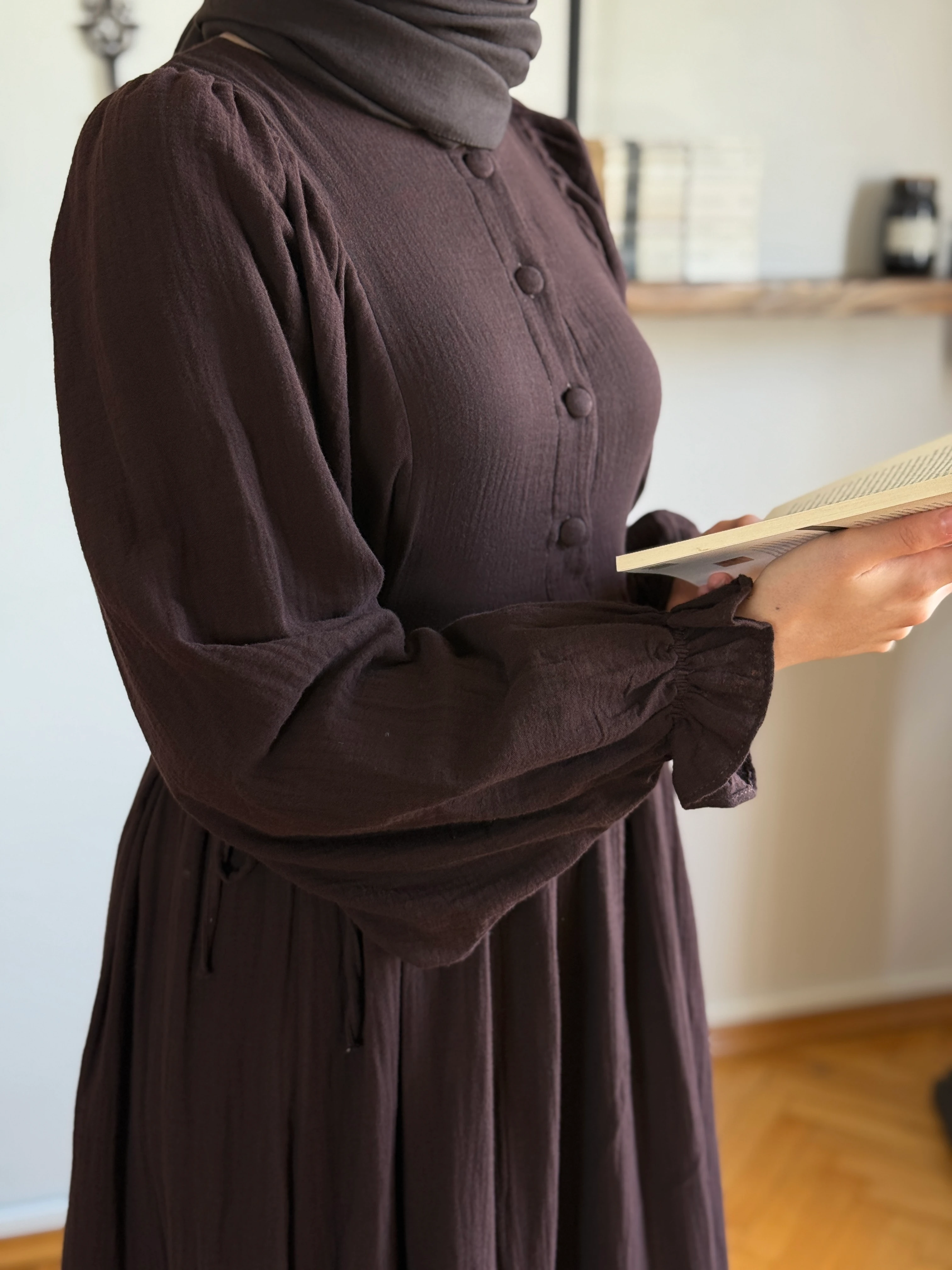 Yarımpat Yandan Bağlamalı Müslin Elbise 1004 NAVRA | FENDEL - acı kahve