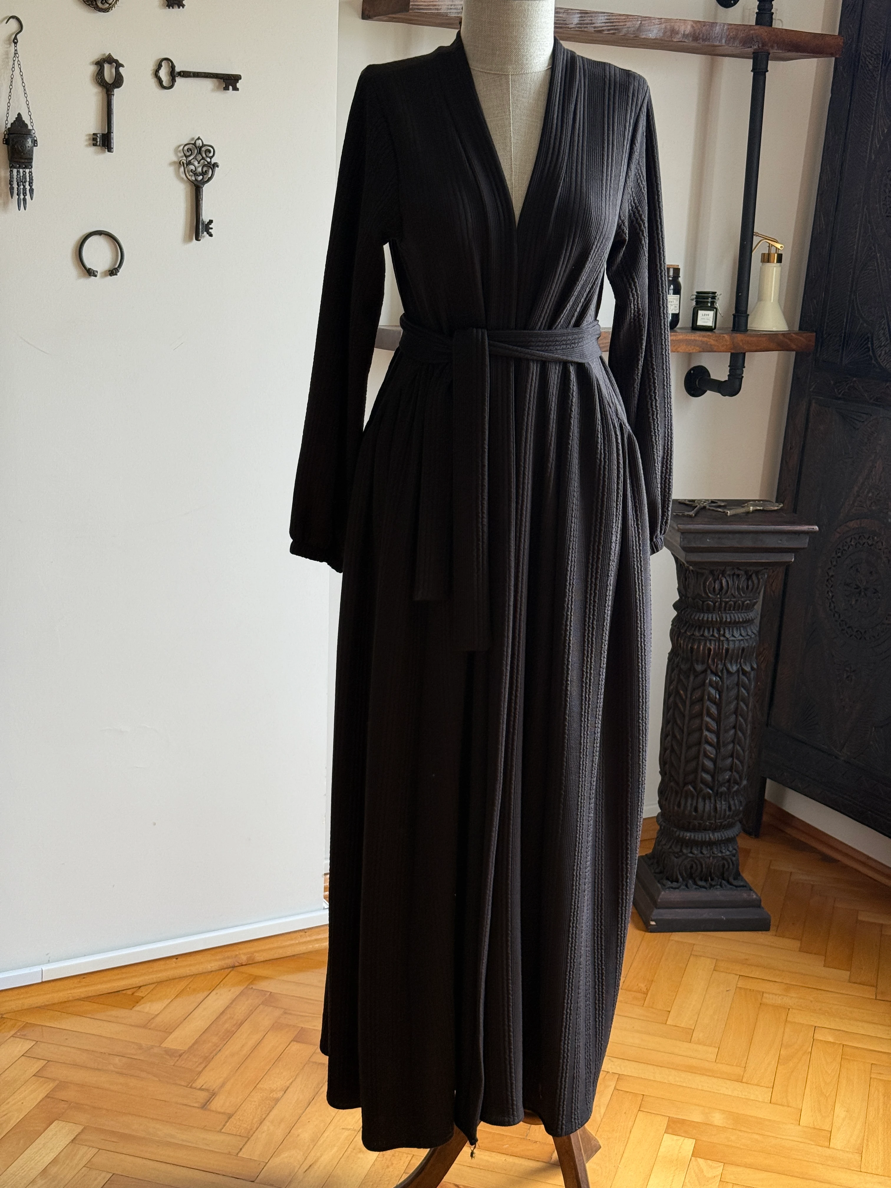 Yandan Büzgülü Örme Uzun Hırka Ferace 2408 NAVRA | FENDEL