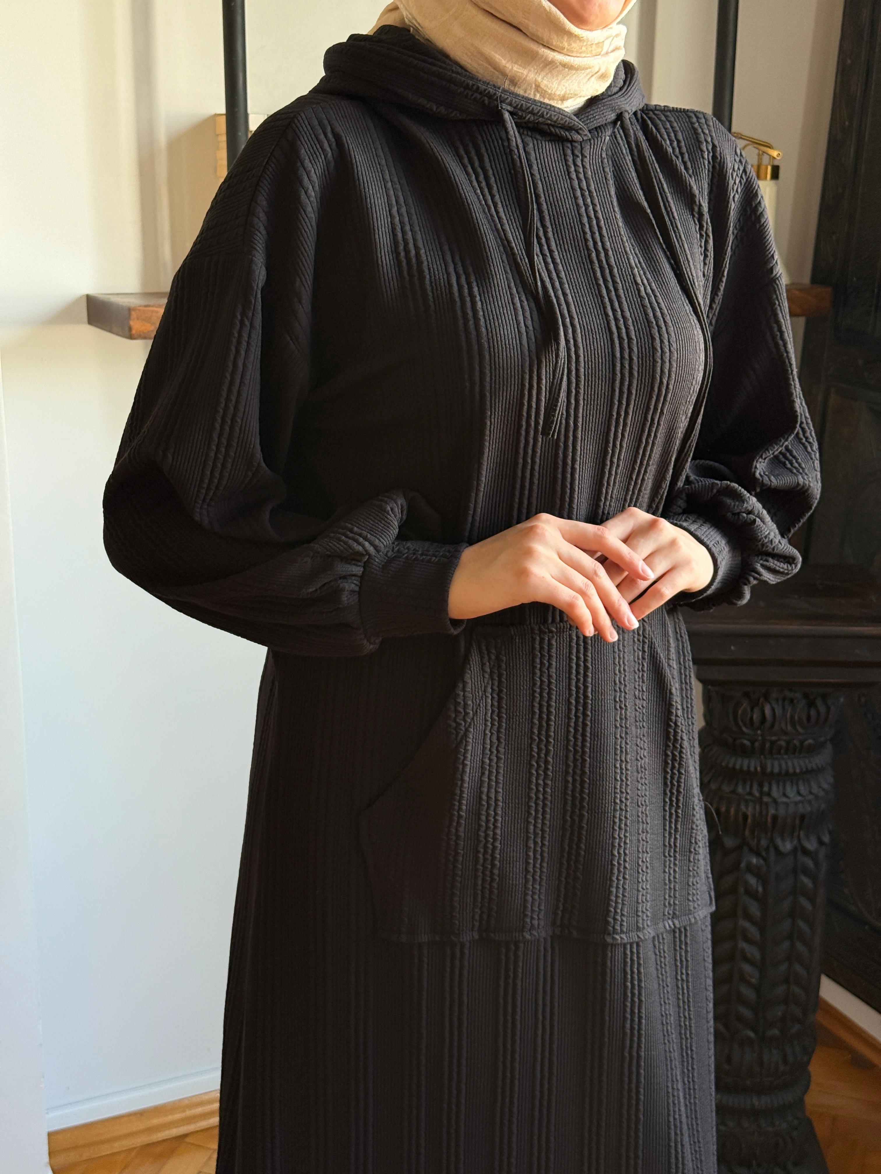 Kapüşonlu Cepli Örme Elbise 2401 NAVRA | FENDEL