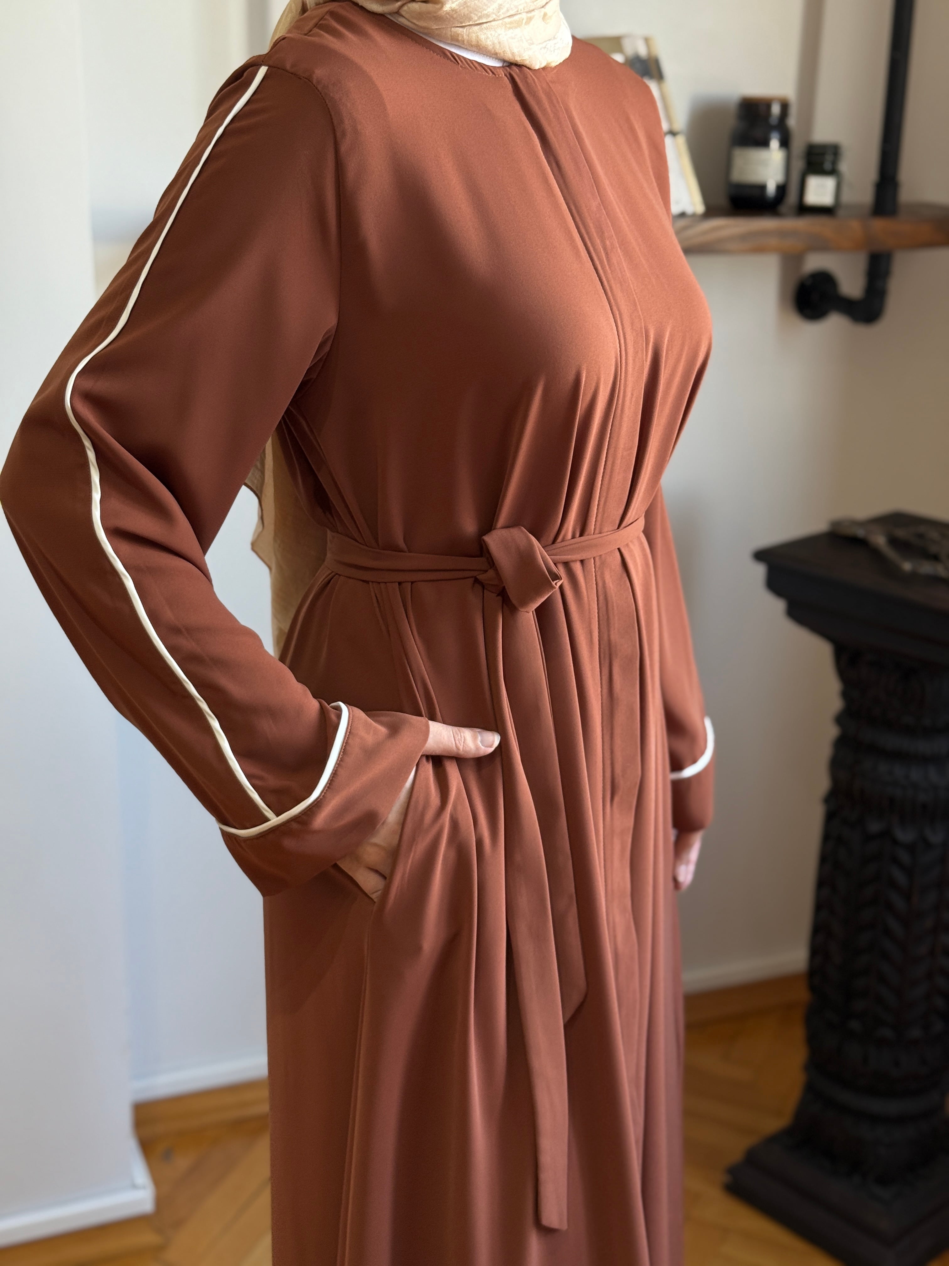 Gizli Patlı Biyeli Abaya Kol Ferace 5058 - taba